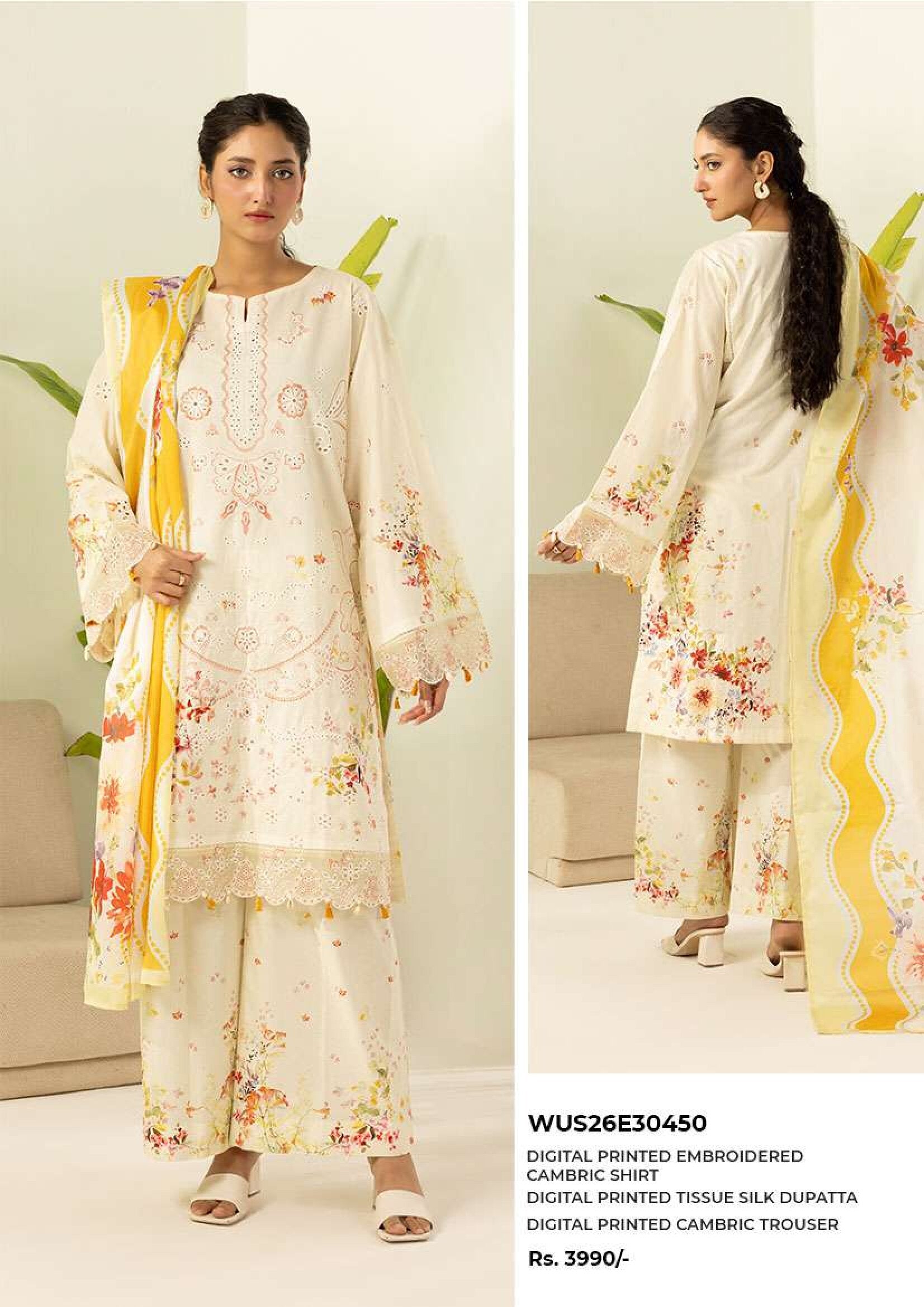 ZELLBURY | 3 PIECE UNSTITCHED | PRINTED EMBROIDERED LAWN SUIT