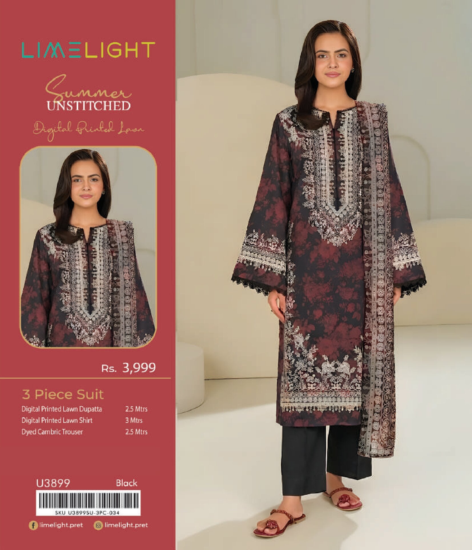 LIMELIGHT | 3-PIECE UNSTITCHED | DIGITAL PRINTED LAWN SUIT