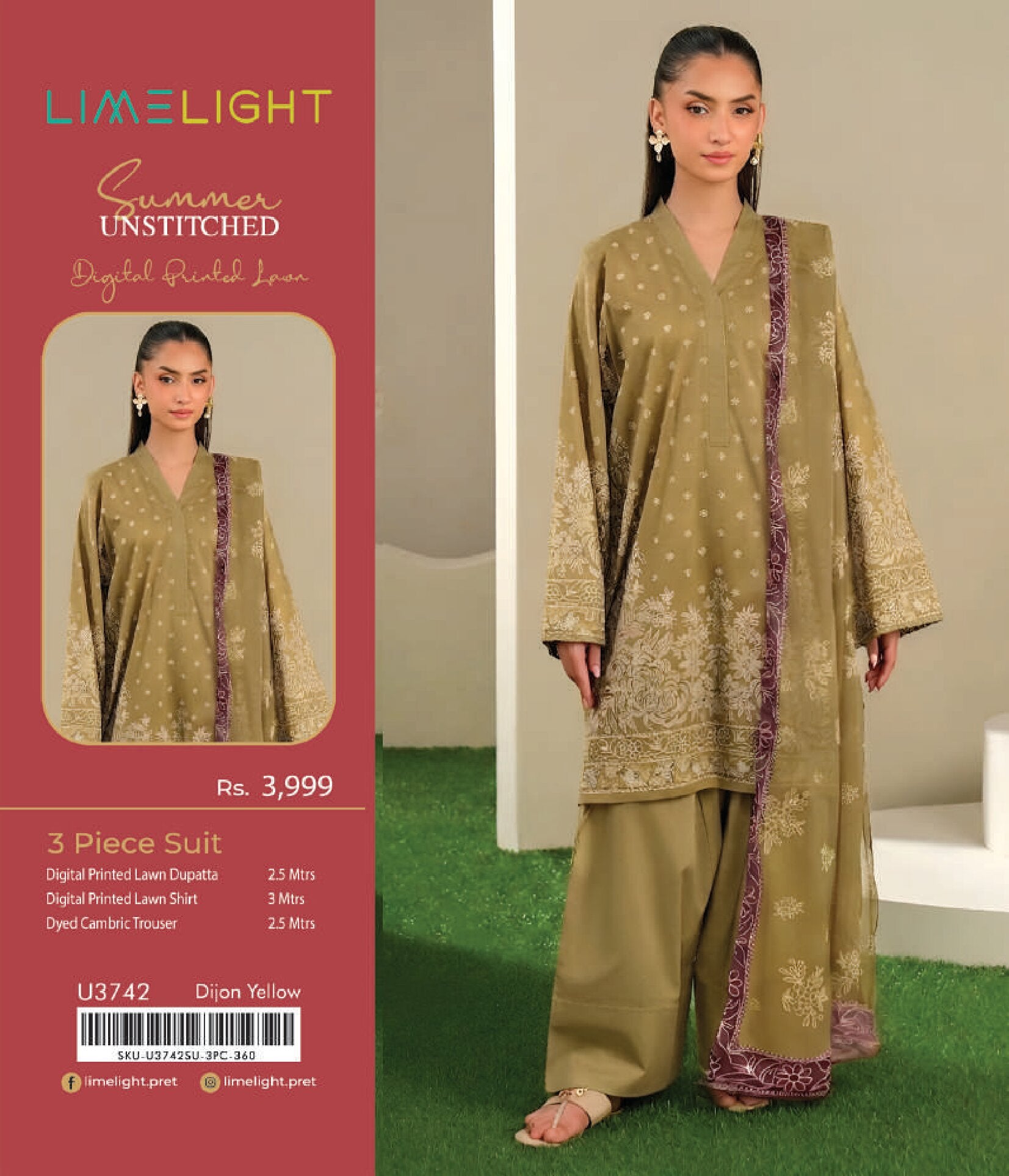 LIMELIGHT | 3-PIECE UNSTITCHED | DIGITAL PRINTED LAWN SUIT