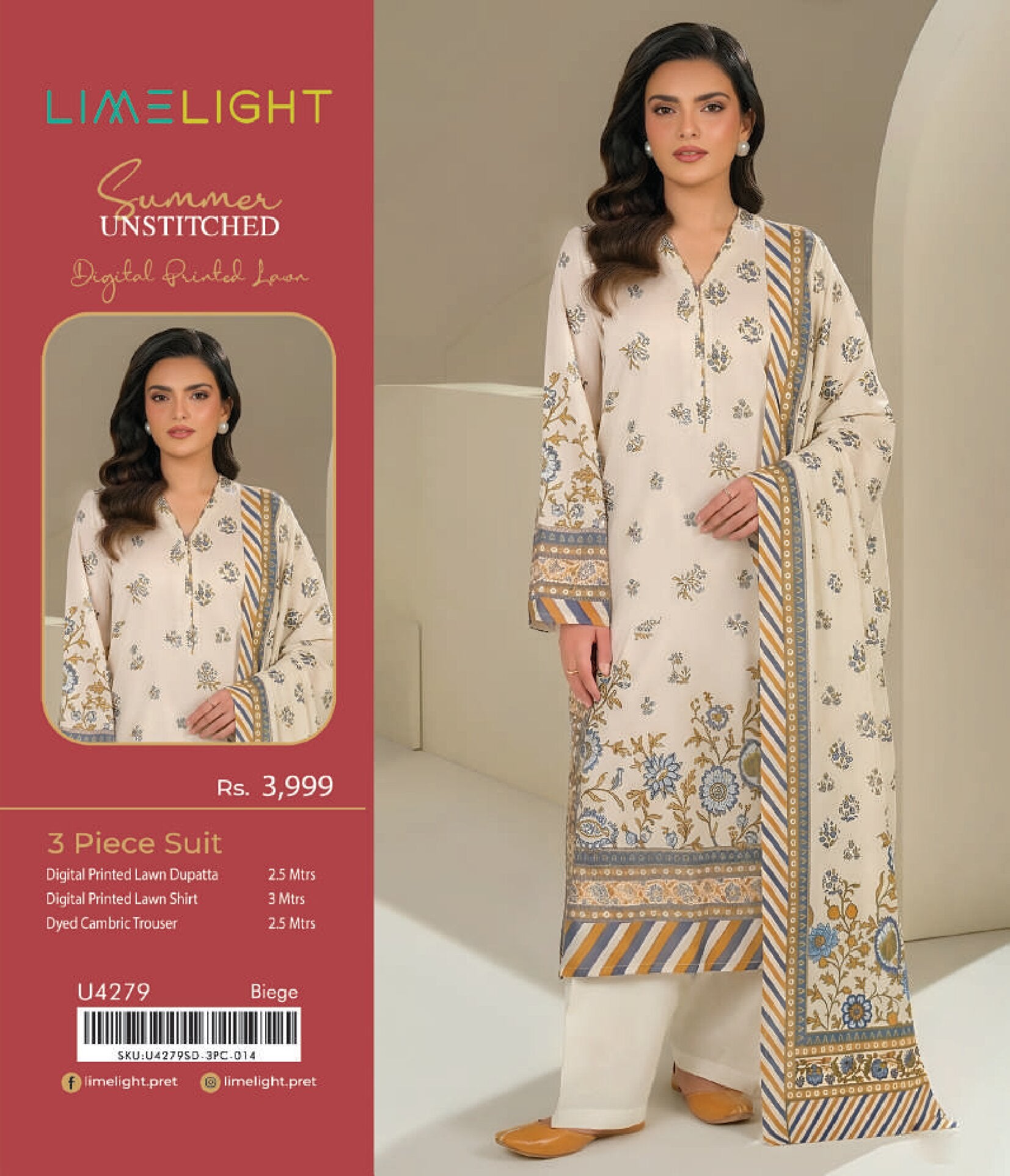 LIMELIGHT | 3-PIECE UNSTITCHED | DIGITAL PRINTED LAWN SUIT