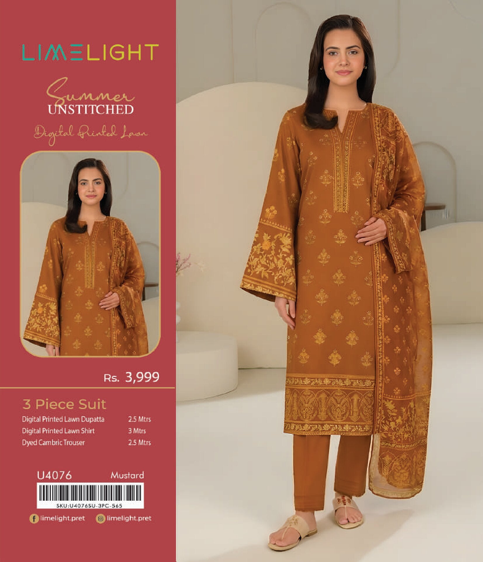 LIMELIGHT | 3-PIECE UNSTITCHED | DIGITAL PRINTED LAWN SUIT