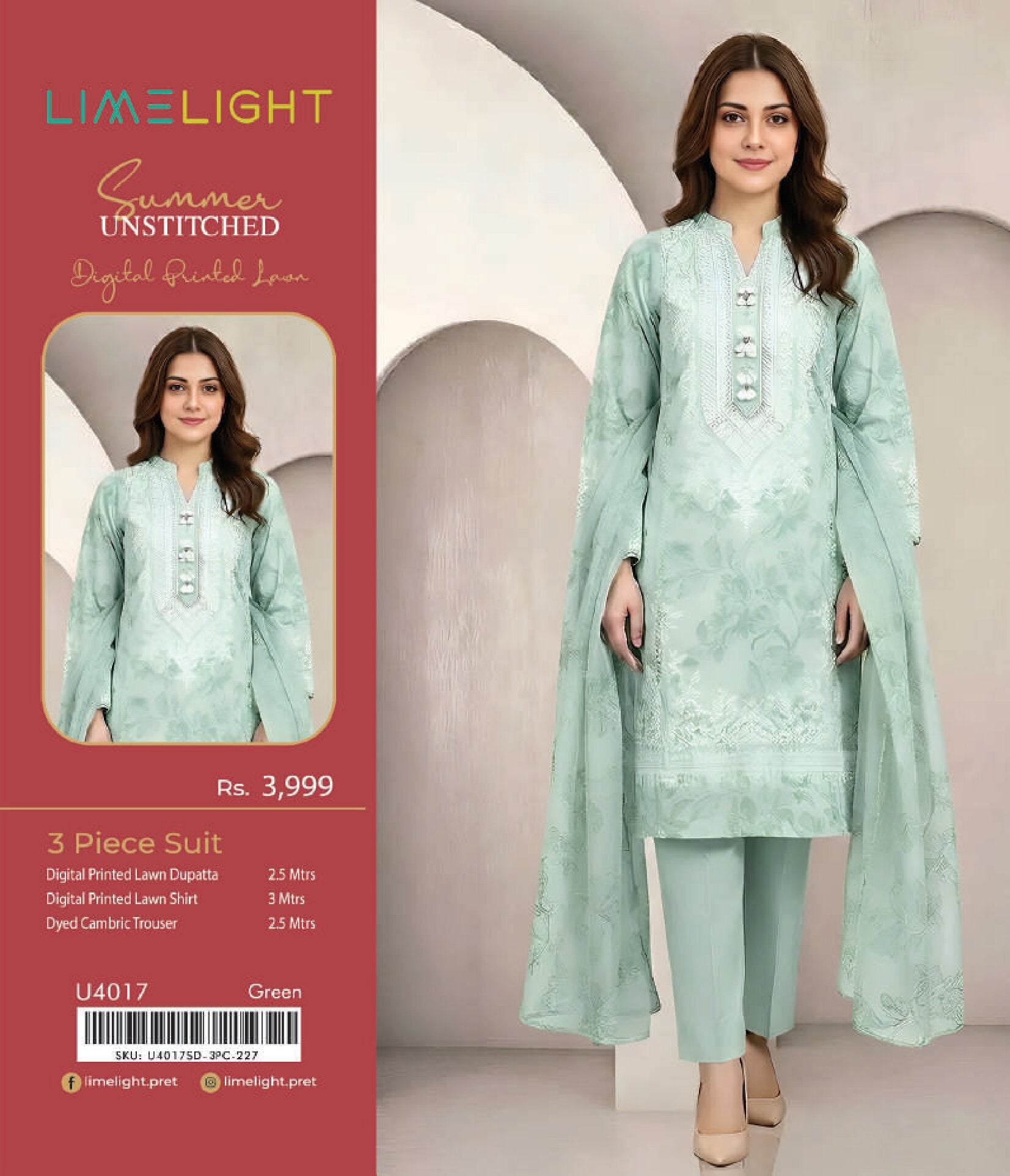 LIMELIGHT | 3-PIECE UNSTITCHED | DIGITAL PRINTED LAWN SUIT