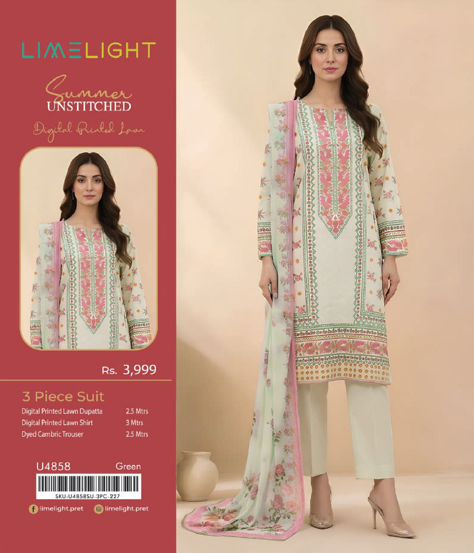 LIMELIGHT | 3-PIECE UNSTITCHED | DIGITAL PRINTED LAWN SUIT