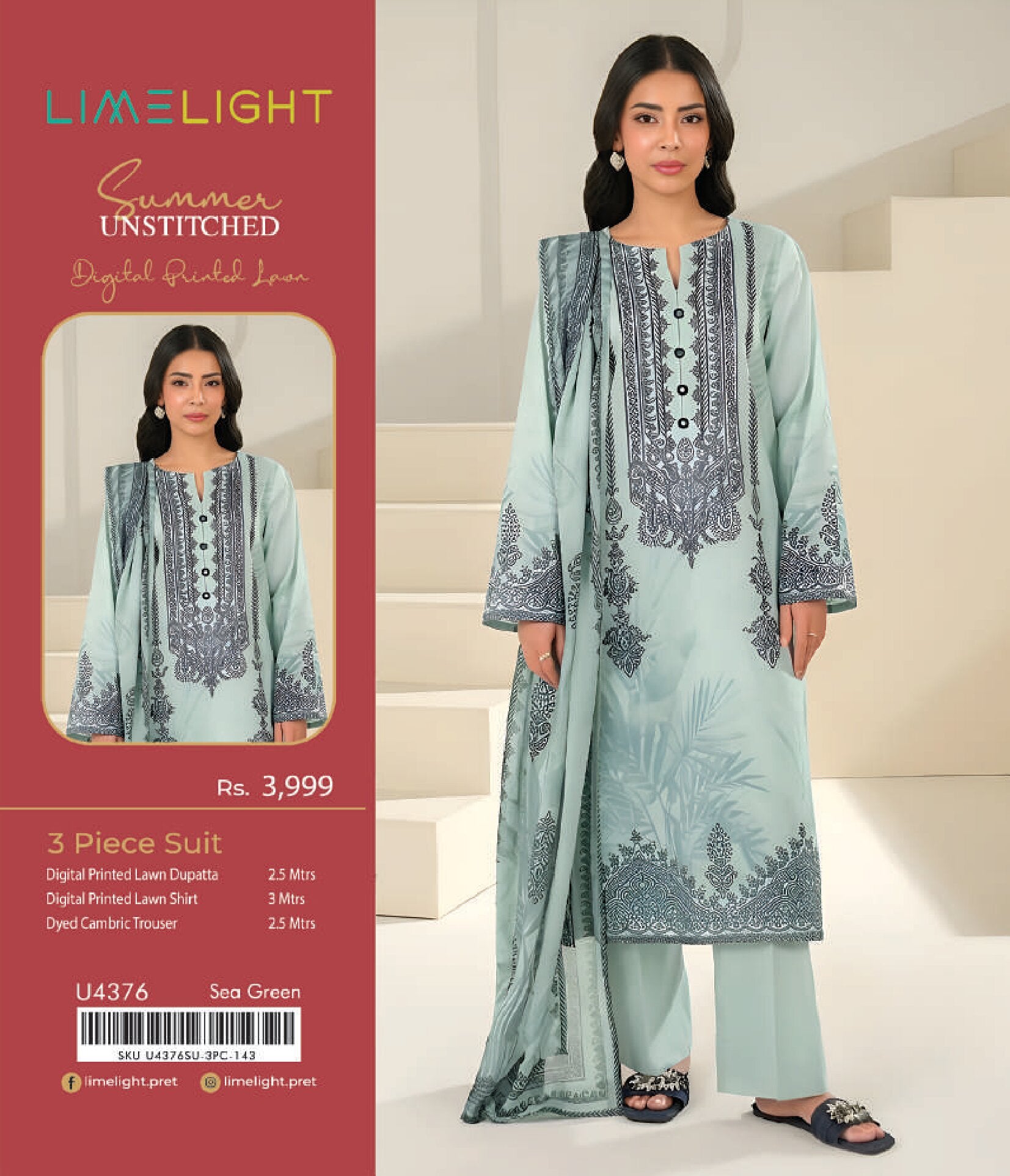 LIMELIGHT | 3-PIECE UNSTITCHED | DIGITAL PRINTED LAWN SUIT