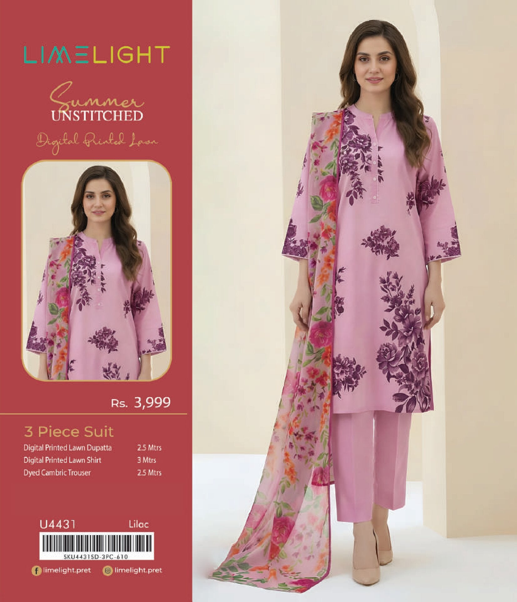 LIMELIGHT | 3-PIECE UNSTITCHED | DIGITAL PRINTED LAWN SUIT