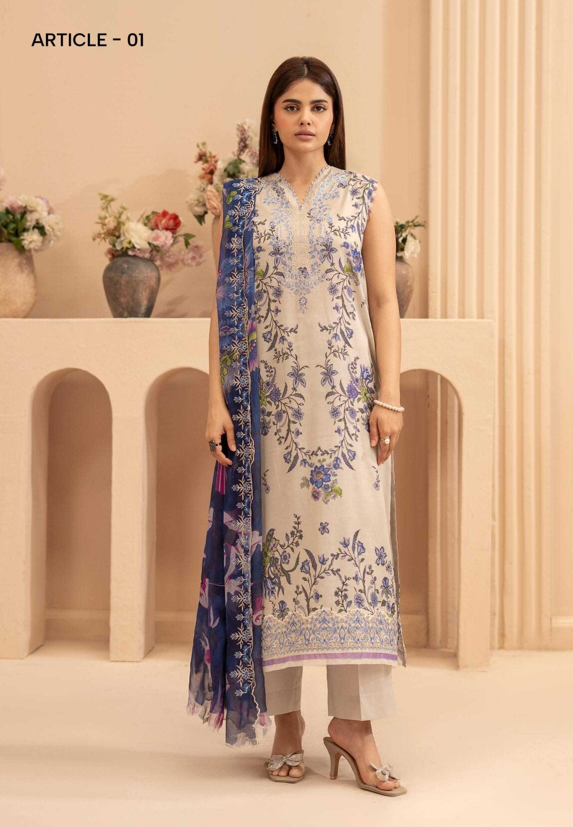 GULLJEE MORJA | UNSTITCHED 3-PCS | DIGITAL PRINTED & EMBROIDERED LAWN SUIT