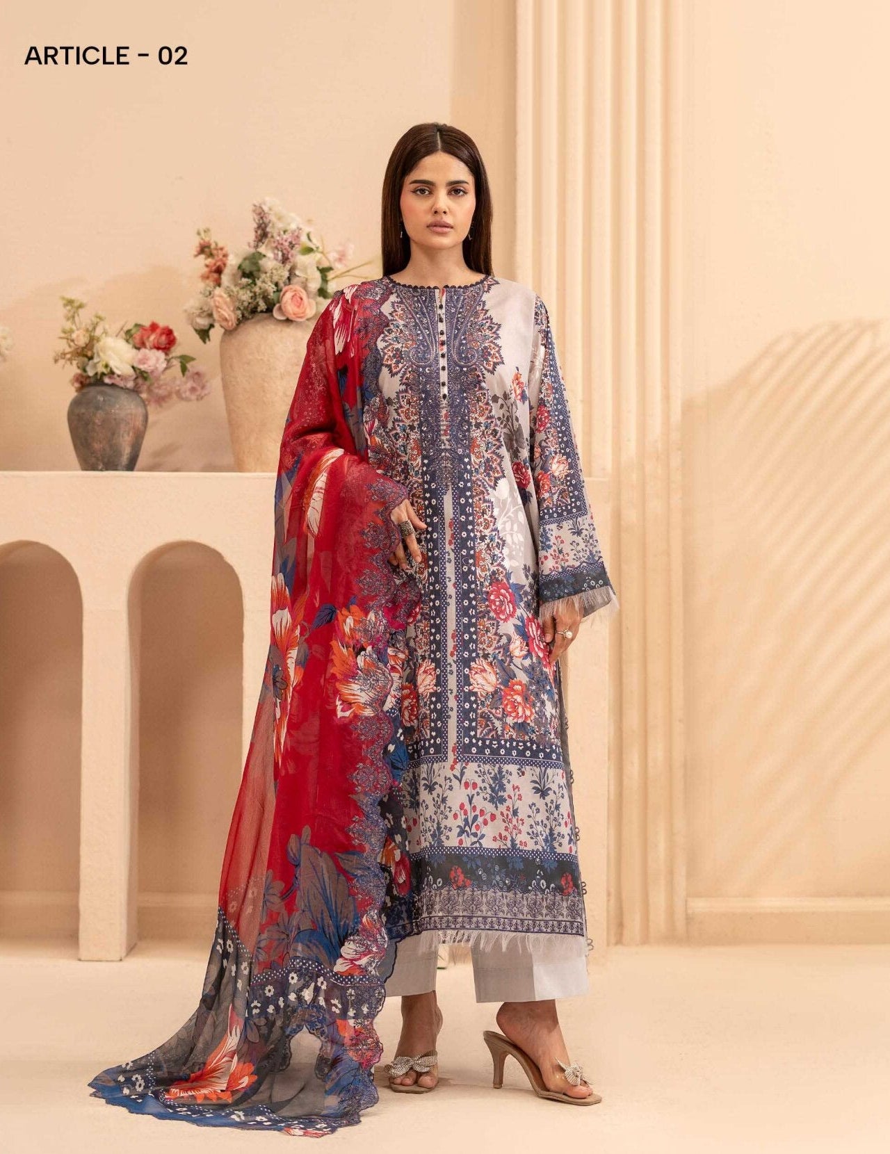 GULLJEE MORJA | UNSTITCHED 3-PCS | DIGITAL PRINTED & EMBROIDERED LAWN SUIT