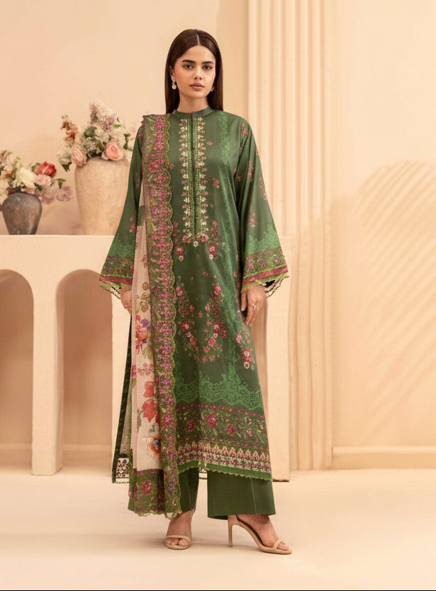 GULLJEE MORJA | UNSTITCHED 3-PCS | DIGITAL PRINTED & EMBROIDERED LAWN SUIT