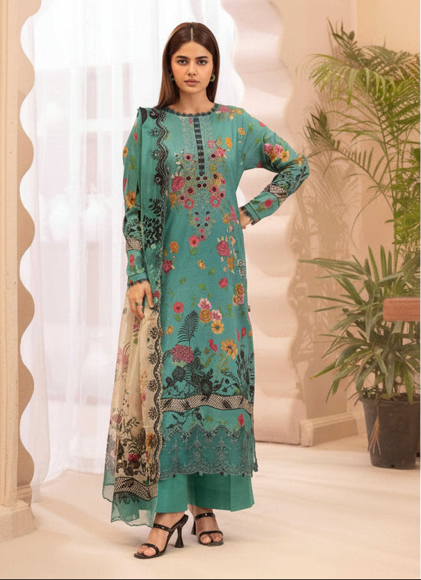 GULLJEE MORJA | UNSTITCHED 3-PCS | DIGITAL PRINTED & EMBROIDERED LAWN SUIT