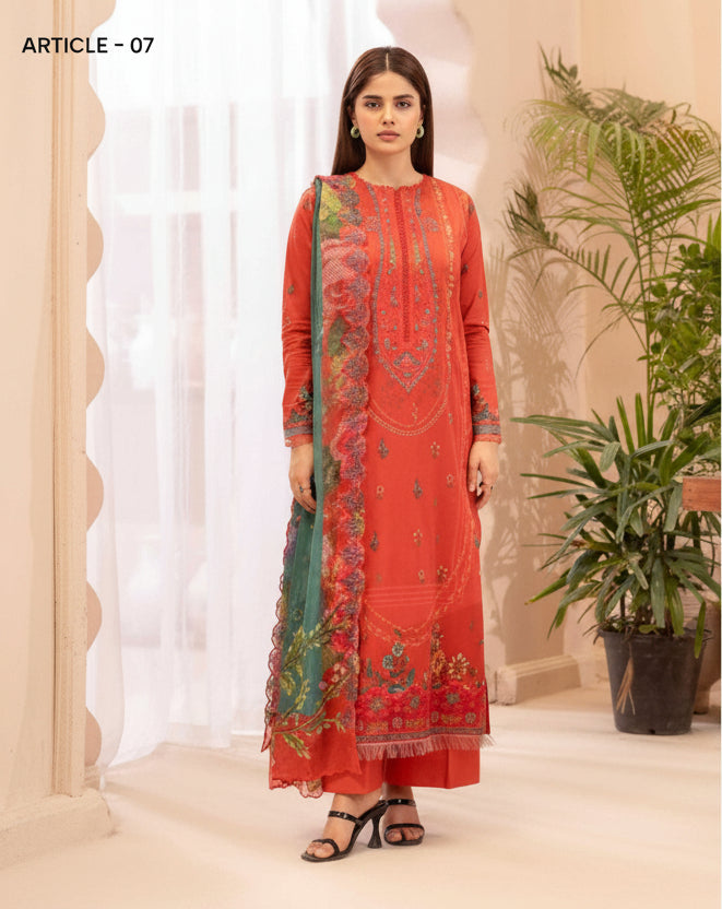 GULLJEE MORJA | UNSTITCHED 3-PCS | DIGITAL PRINTED & EMBROIDERED LAWN SUIT