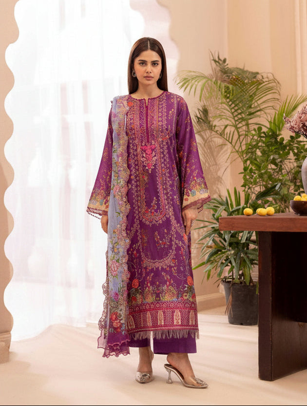 GULLJEE MORJA | UNSTITCHED 3-PCS | DIGITAL PRINTED & EMBROIDERED LAWN SUIT
