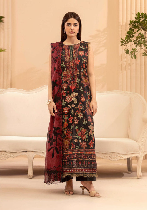 GULLJEE MORJA | UNSTITCHED 3-PCS | DIGITAL PRINTED & EMBROIDERED LAWN SUIT