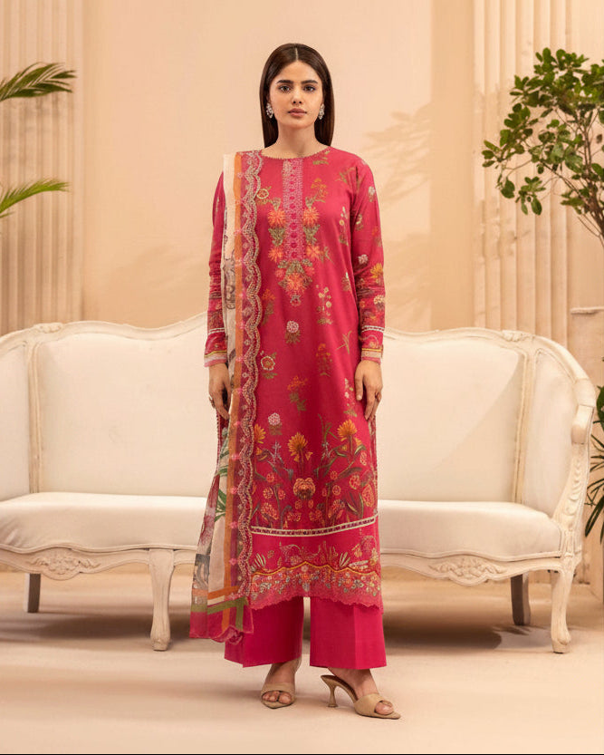 GULLJEE MORJA | UNSTITCHED 3-PCS | DIGITAL PRINTED & EMBROIDERED LAWN SUIT