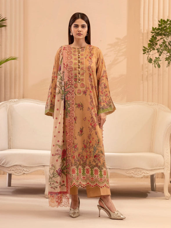 GULLJEE MORJA | UNSTITCHED 3-PCS | DIGITAL PRINTED & EMBROIDERED LAWN SUIT