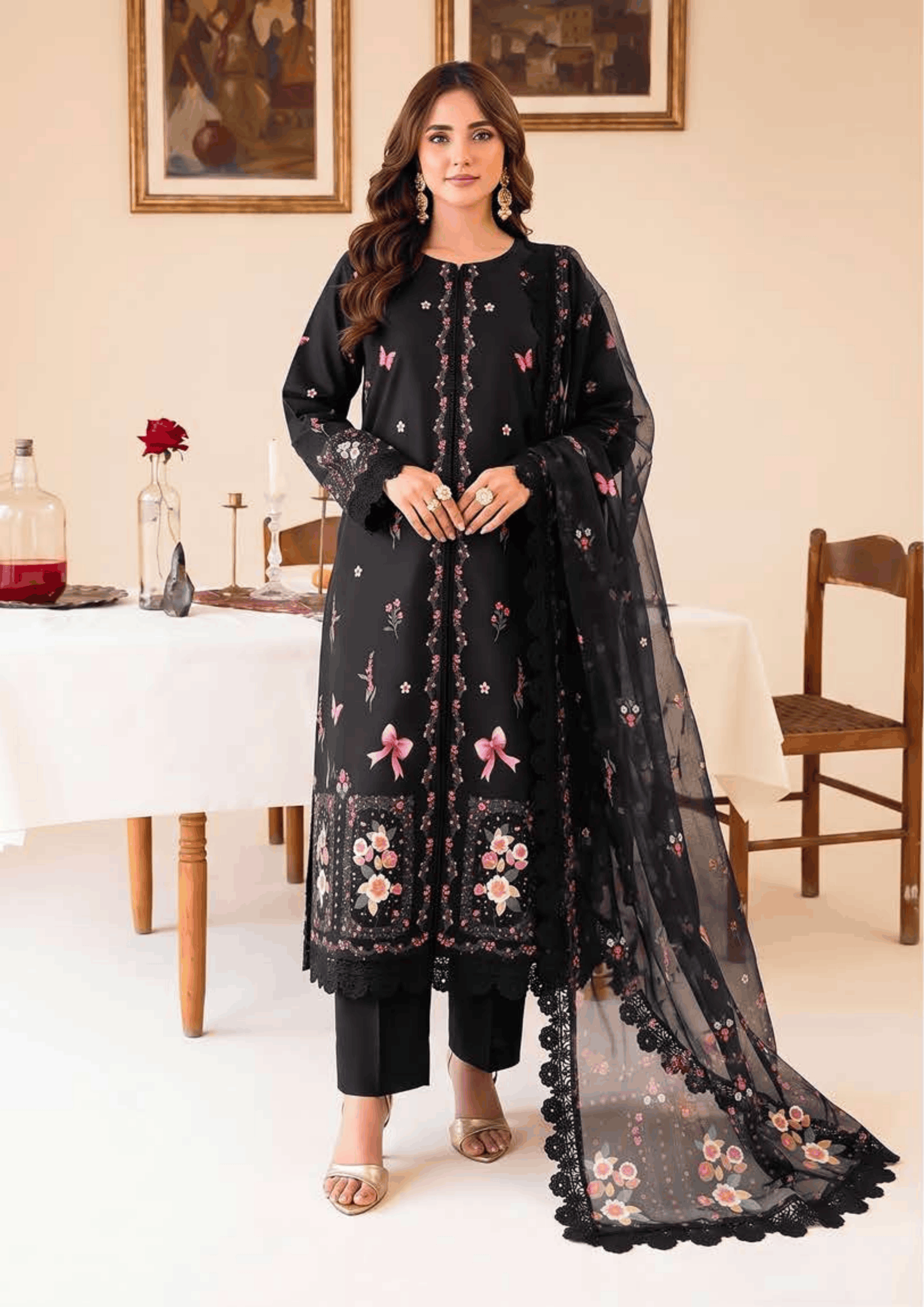 FAIZA FAISAL PRINTS | UNSTITCHED 3-PIECE | PRINTED LAWN SUIT – FLORAL NOIR