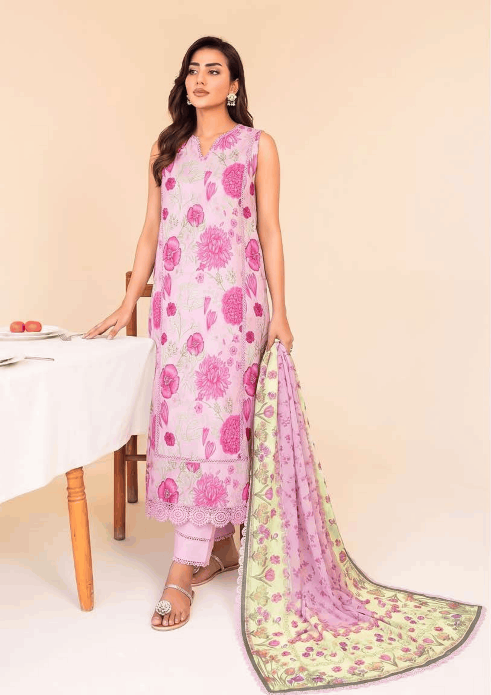 FAIZA FAISAL PRINTS | UNSTITCHED 3-PIECE | PRINTED LAWN SUIT – FUCHSIA PINK