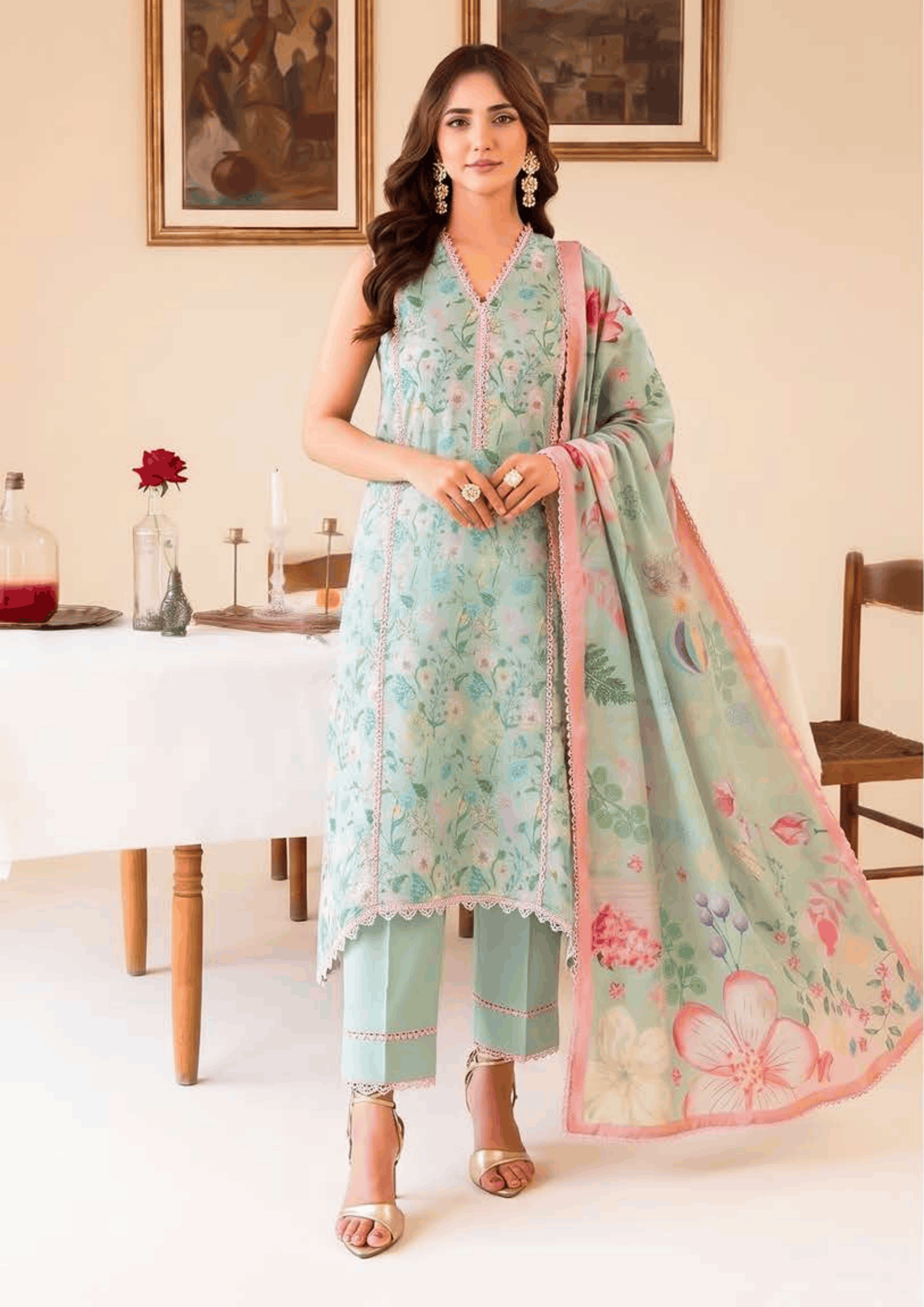 FAIZA FAISAL PRINTS | UNSTITCHED 3-PIECE | PRINTED LAWN SUIT – MINT DASY