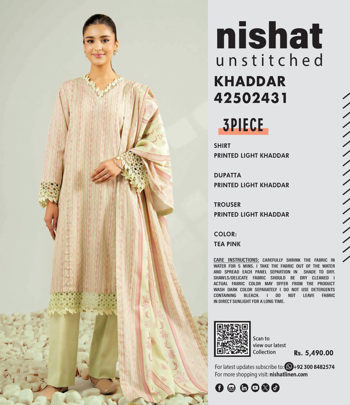 NISHAT LINEN | UNSTITCHED 3-PIECE LIGHT KHADDAR SUIT