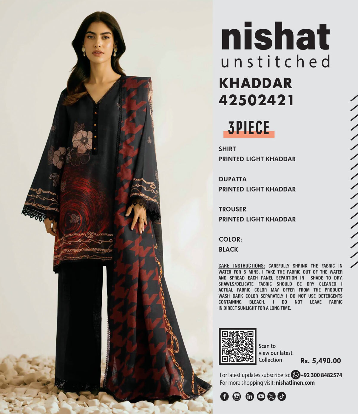 NISHAT LINEN | UNSTITCHED 3-PIECE LIGHT KHADDAR SUIT