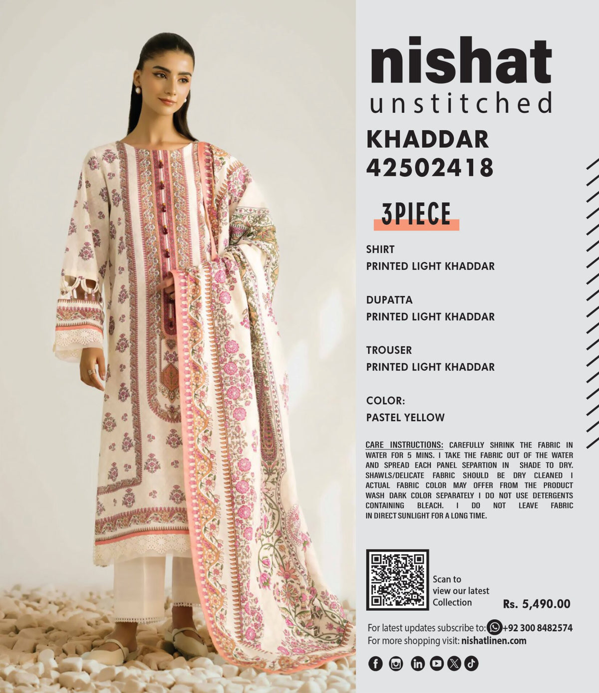 NISHAT LINEN | UNSTITCHED 3-PIECE LIGHT KHADDAR SUIT