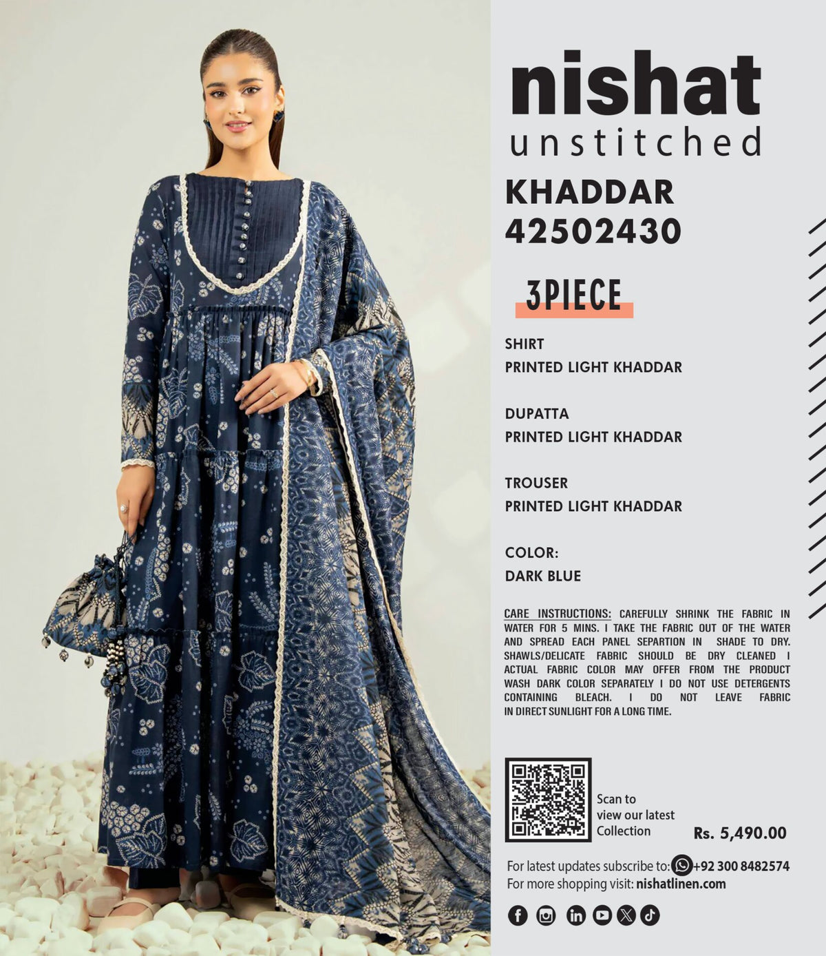 NISHAT LINEN | UNSTITCHED 3-PIECE LIGHT KHADDAR SUIT