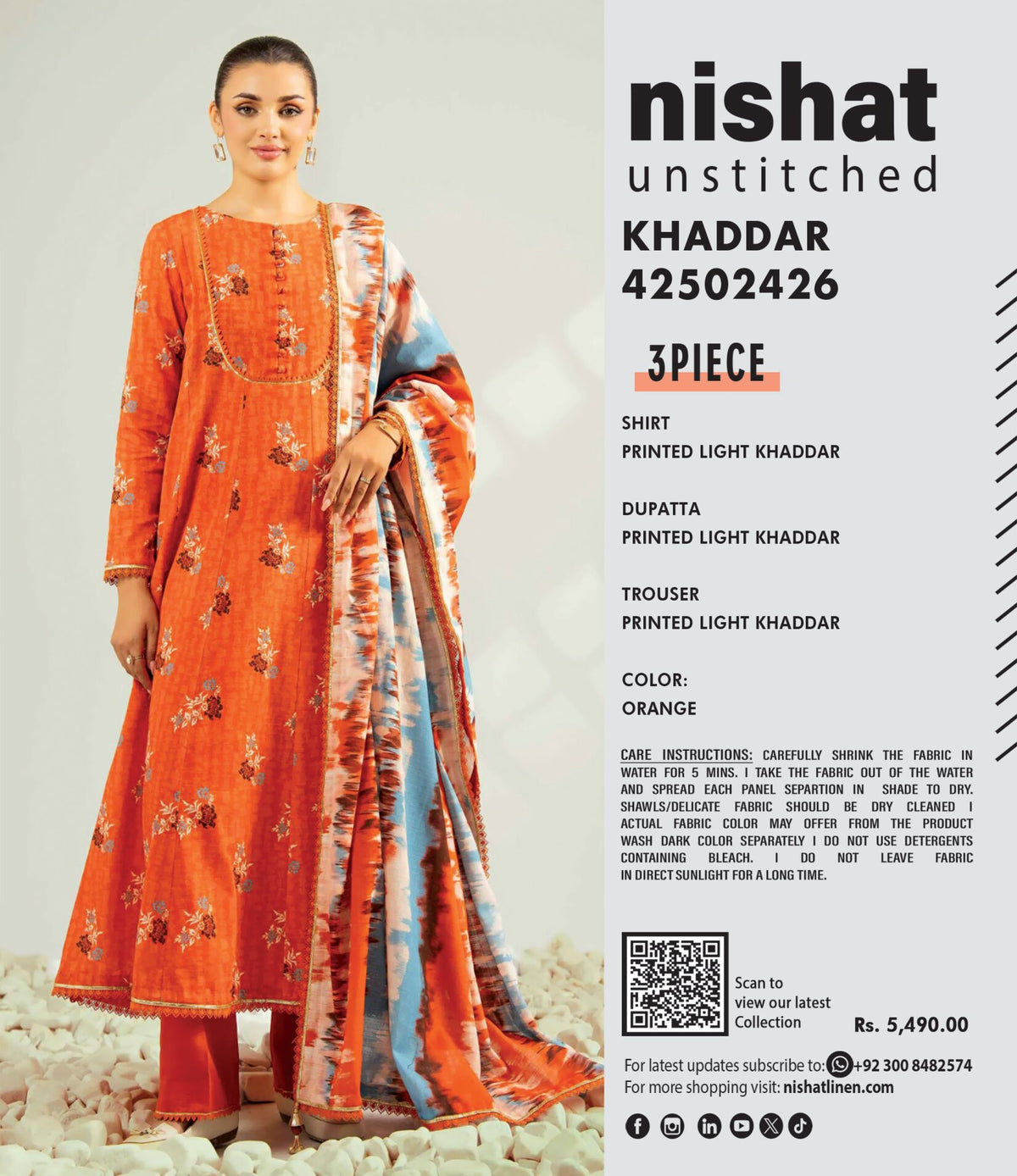 NISHAT LINEN | UNSTITCHED 3-PIECE LIGHT KHADDAR SUIT