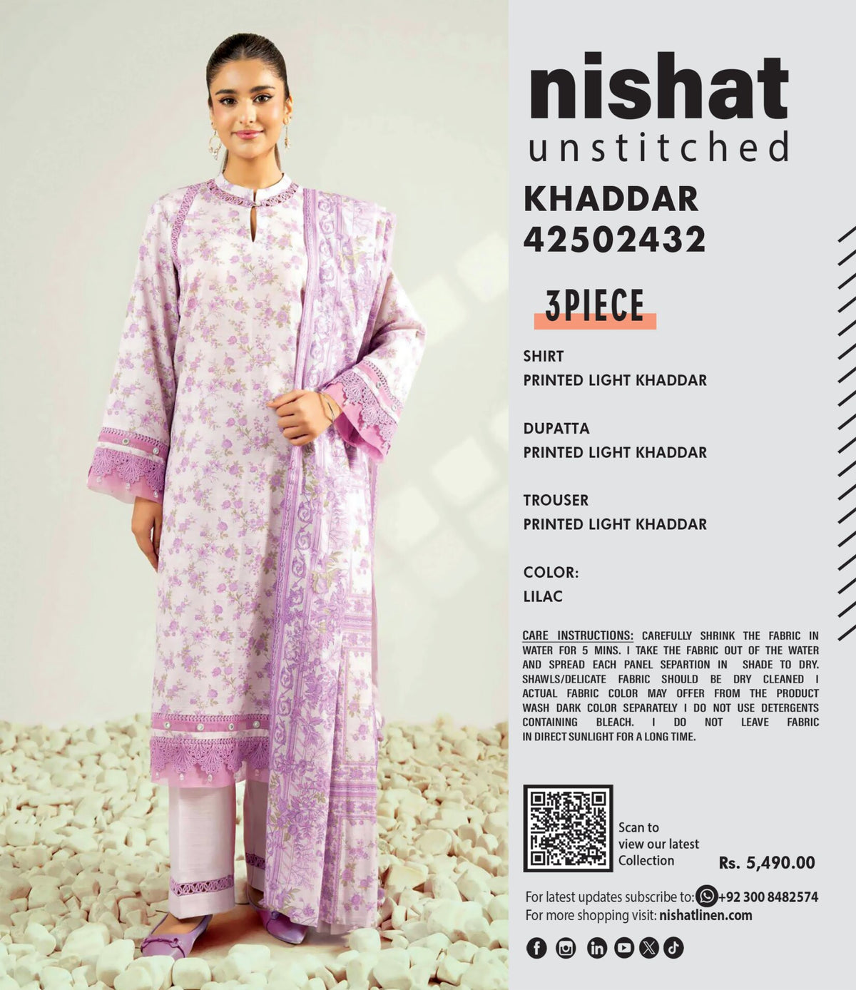 NISHAT LINEN | UNSTITCHED 3-PIECE LIGHT KHADDAR SUIT