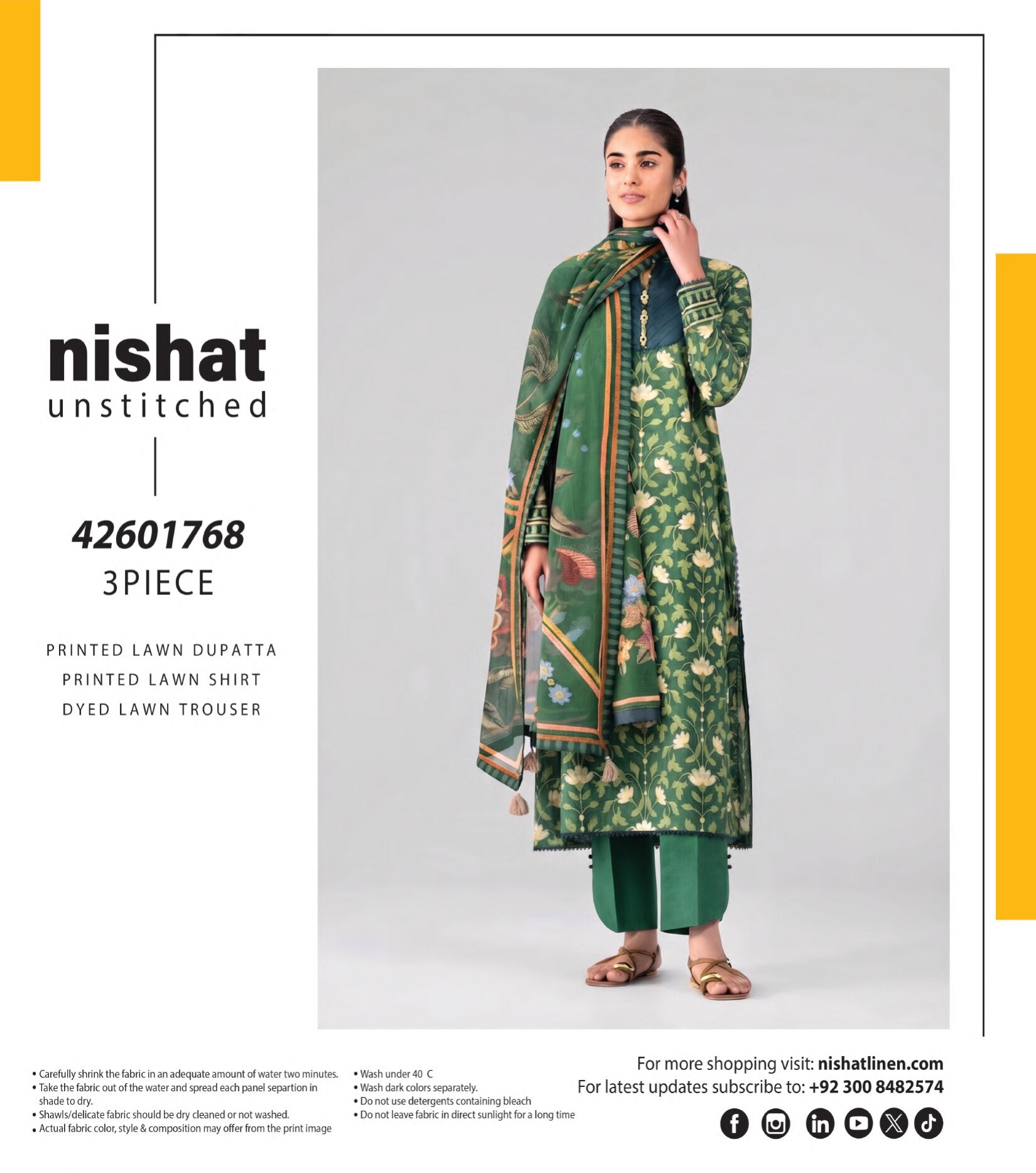 NISHAT | 3 PCS UNSTITCHED | PRINTED LAWN SUIT
