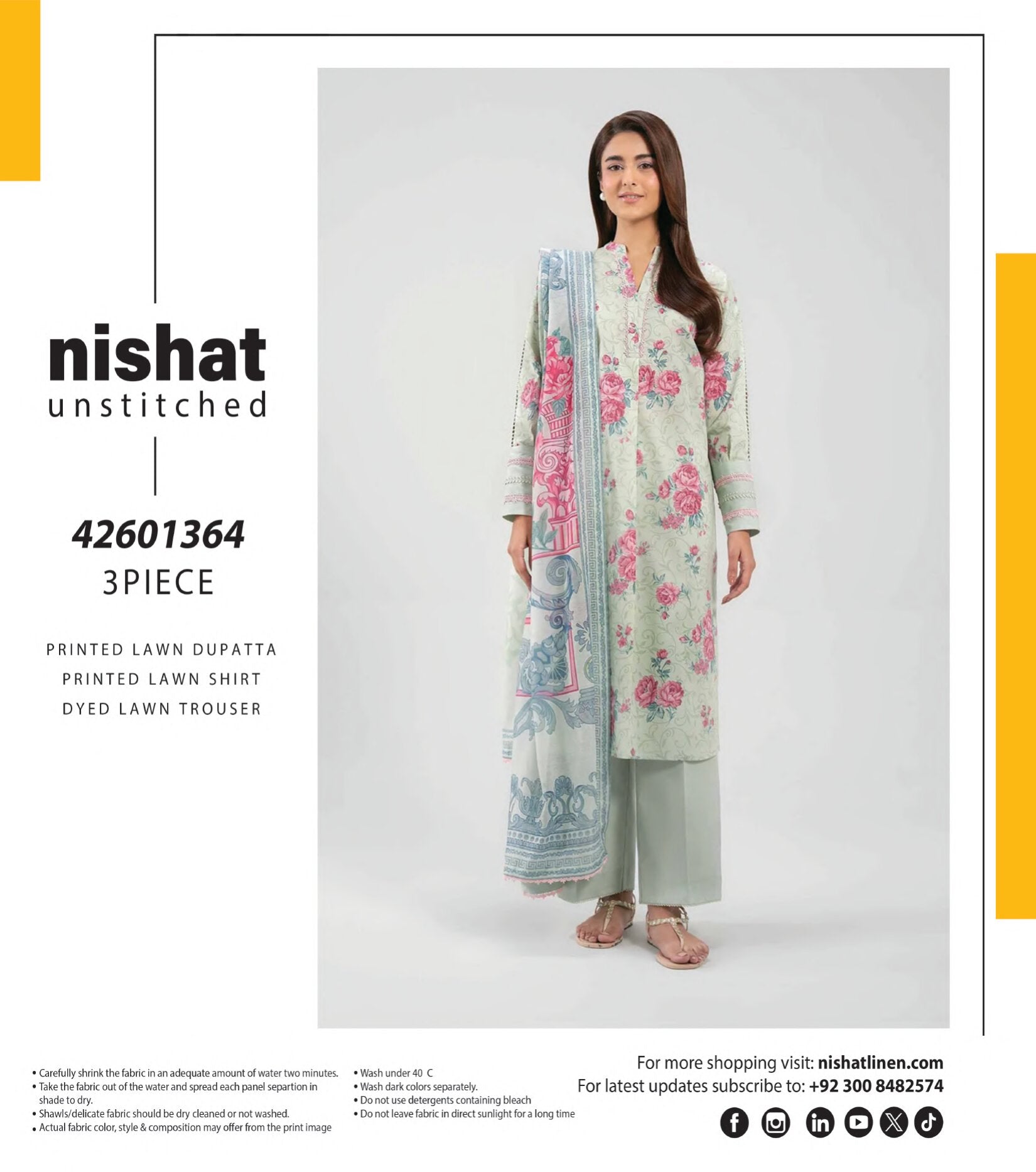 NISHAT | 3 PCS UNSTITCHED | PRINTED LAWN SUIT