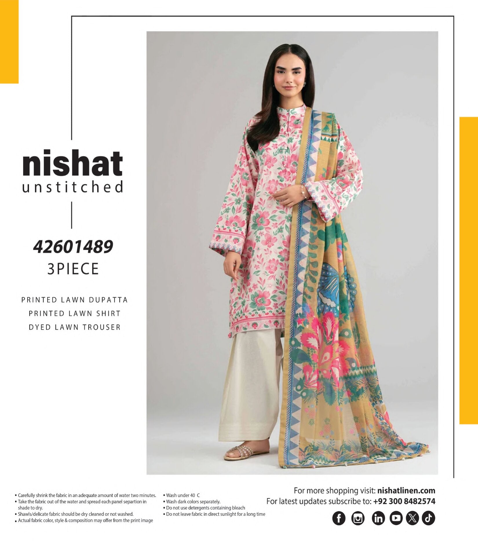 NISHAT | 3 PCS UNSTITCHED | PRINTED LAWN SUIT