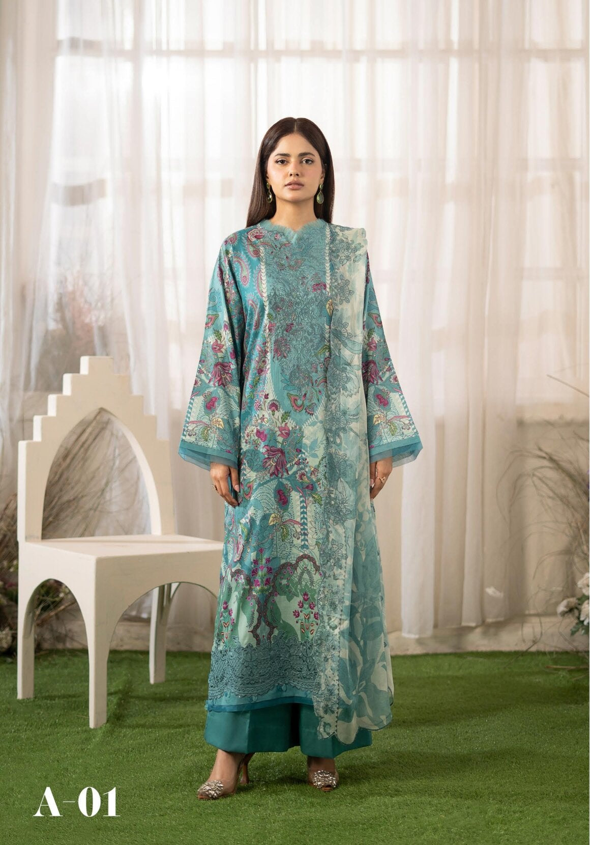 GULLJEE MORJA | 3 PIECE UNSTITCHED SUIT | SHIRT TROUSER DUPATTA
