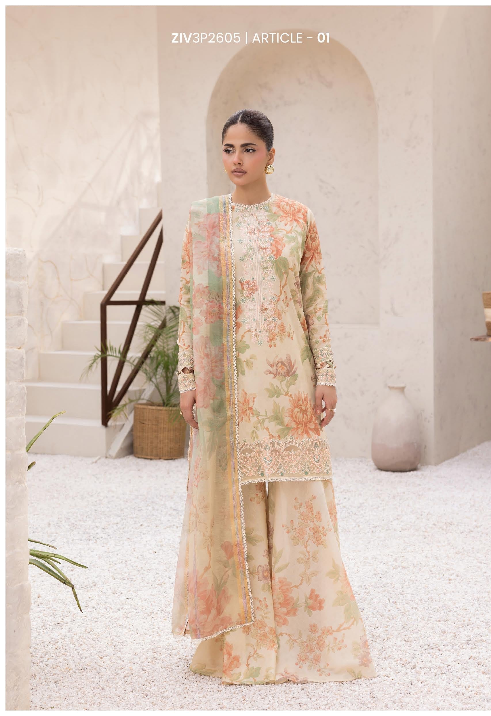GULLJEE ZIVA | UNSTITCHED 3-PIECE | SHIRT TROUSER & DUPATTA SET