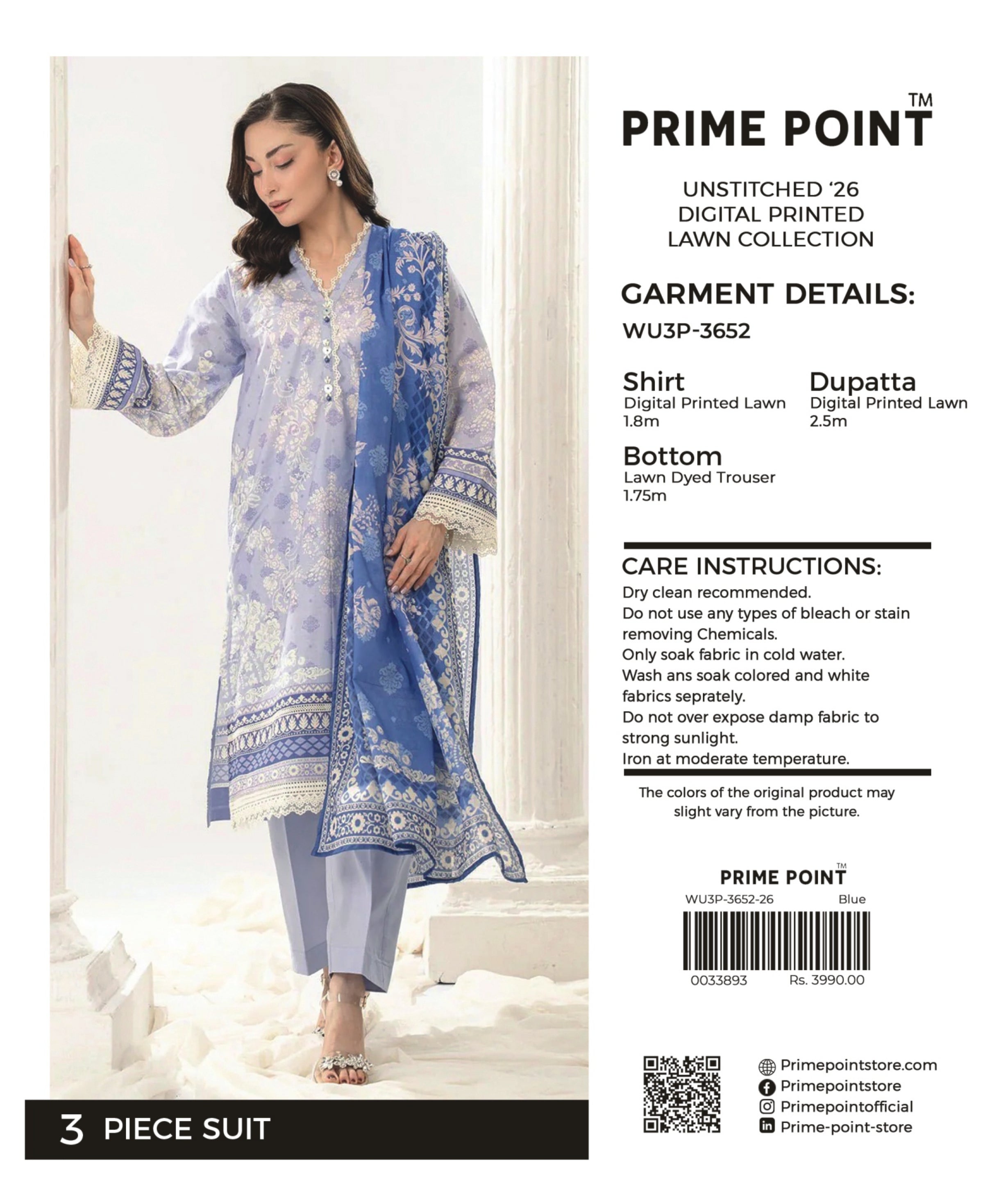 PRIME POINT | UNSTITCHED 3-PIECE | DIGITAL PRINTED LAWN SUIT