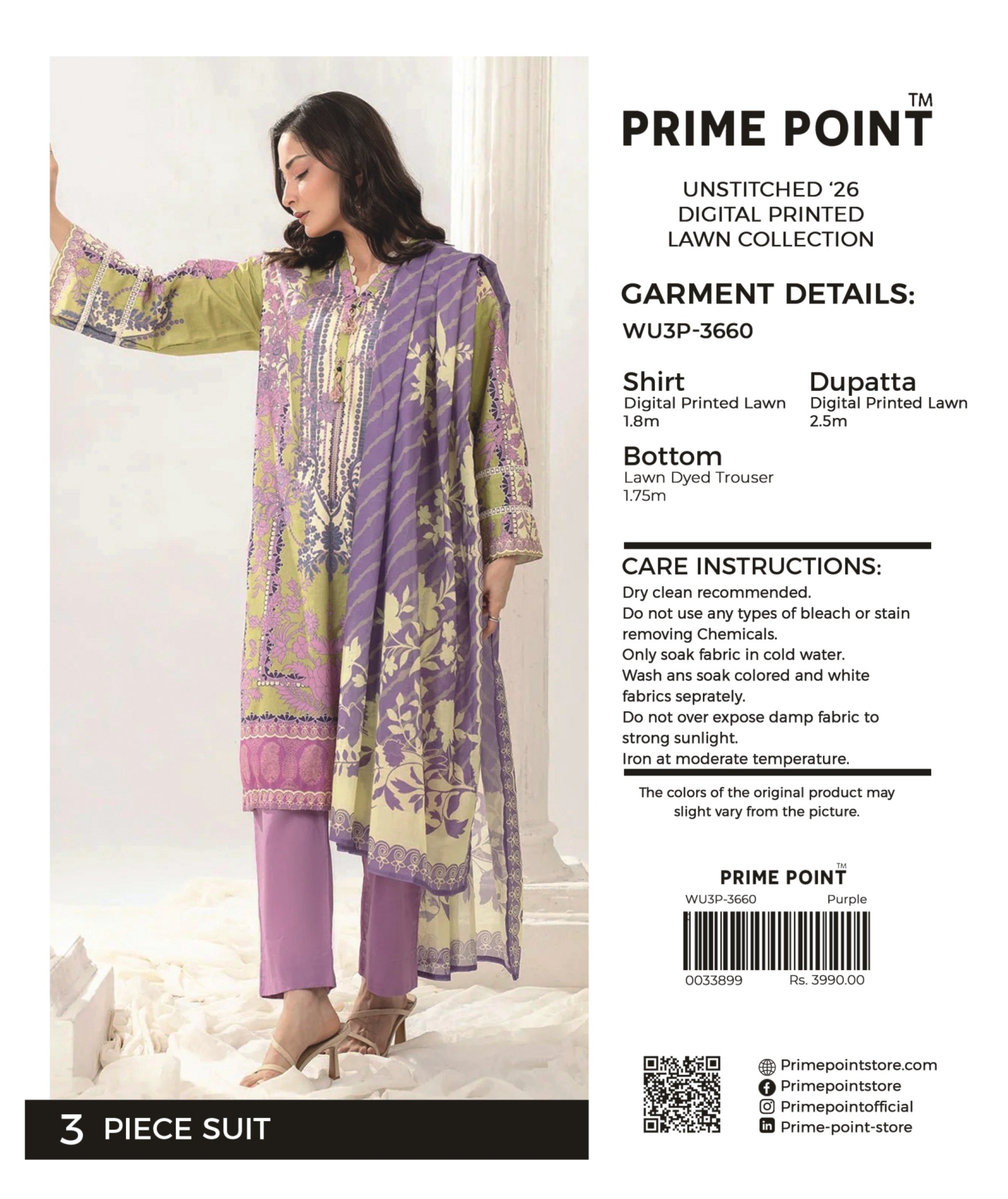 PRIME POINT | UNSTITCHED 3-PIECE | DIGITAL PRINTED LAWN SUIT