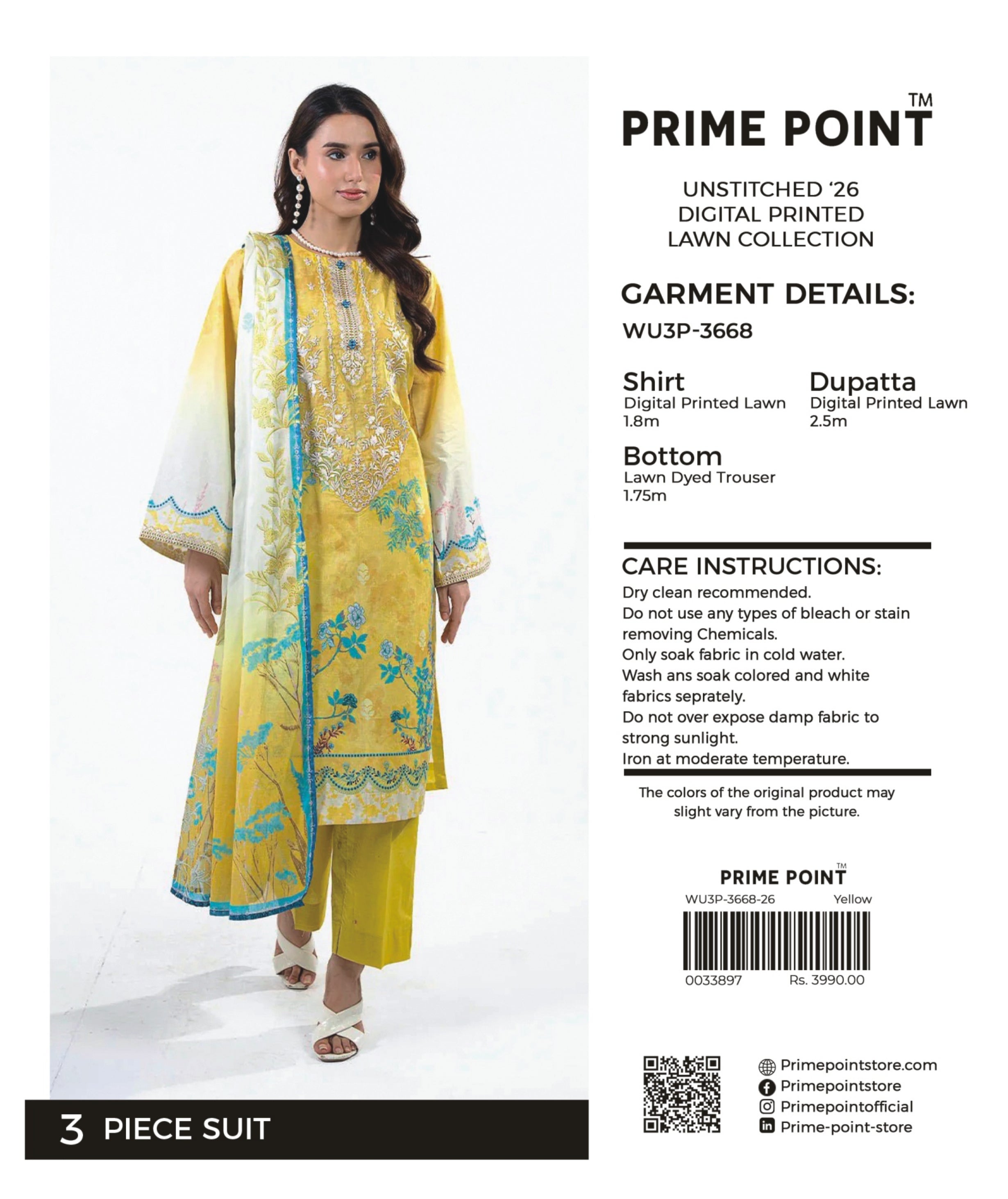 PRIME POINT | UNSTITCHED 3-PIECE | DIGITAL PRINTED LAWN SUIT