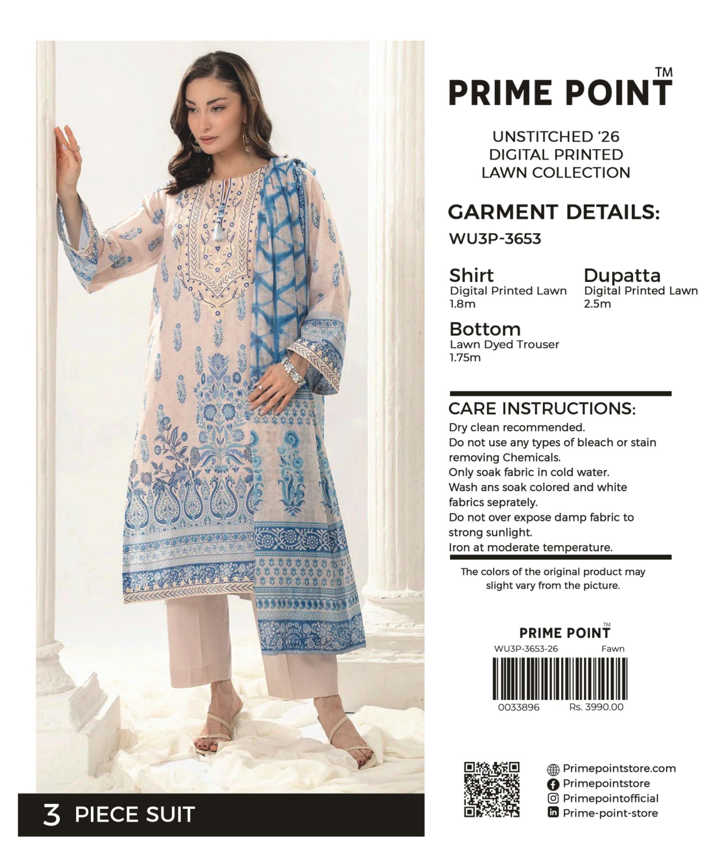 PRIME POINT | UNSTITCHED 3-PIECE | DIGITAL PRINTED LAWN SUIT