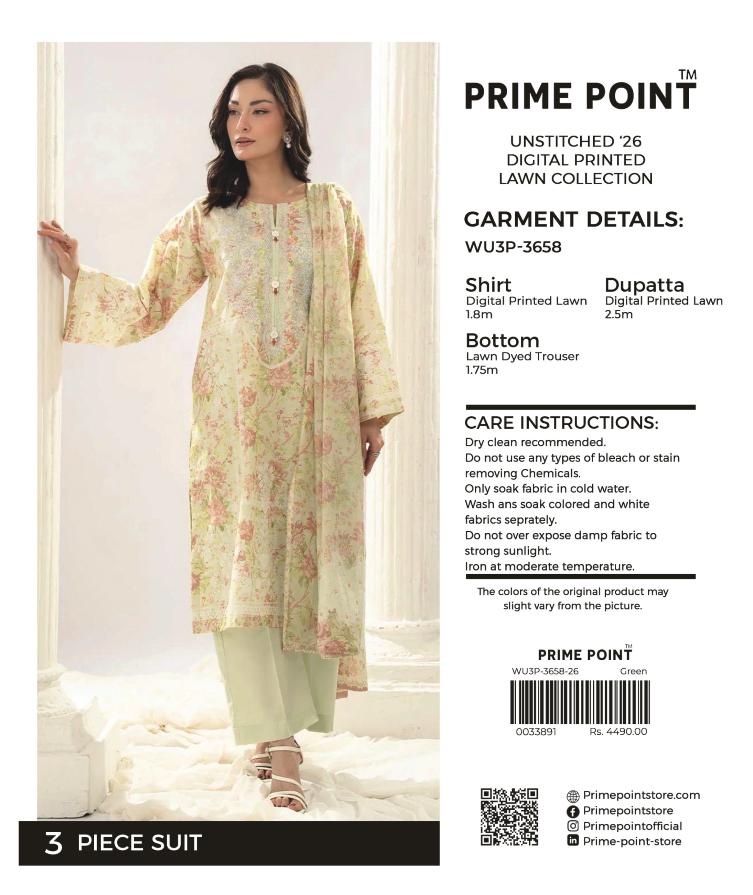 PRIME POINT | UNSTITCHED 3-PIECE | DIGITAL PRINTED LAWN SUIT