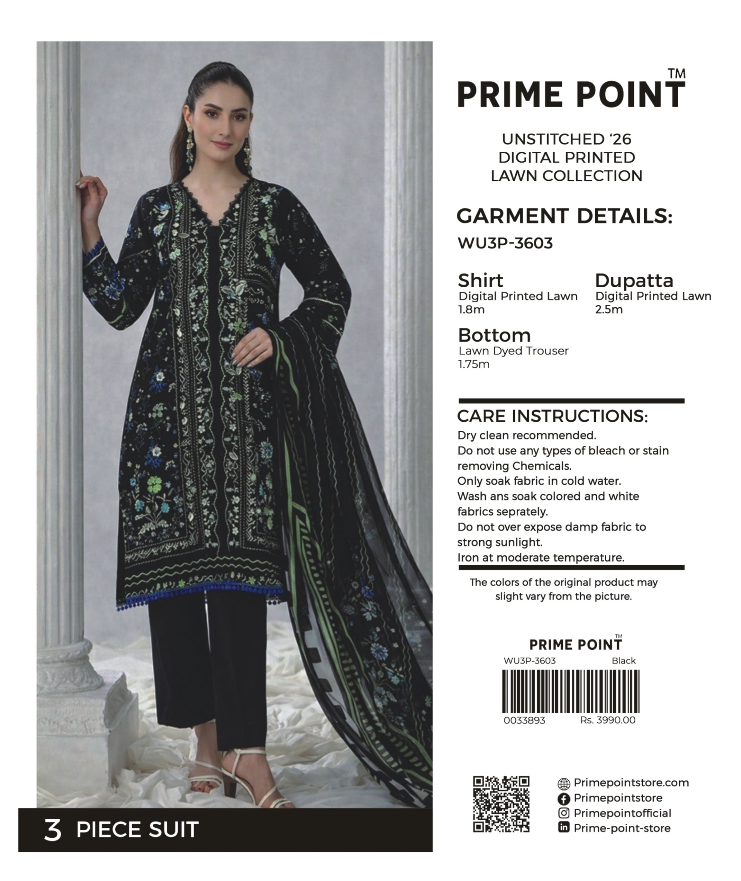 PRIME POINT | UNSTITCHED 3-PIECE | DIGITAL PRINTED LAWN SUIT
