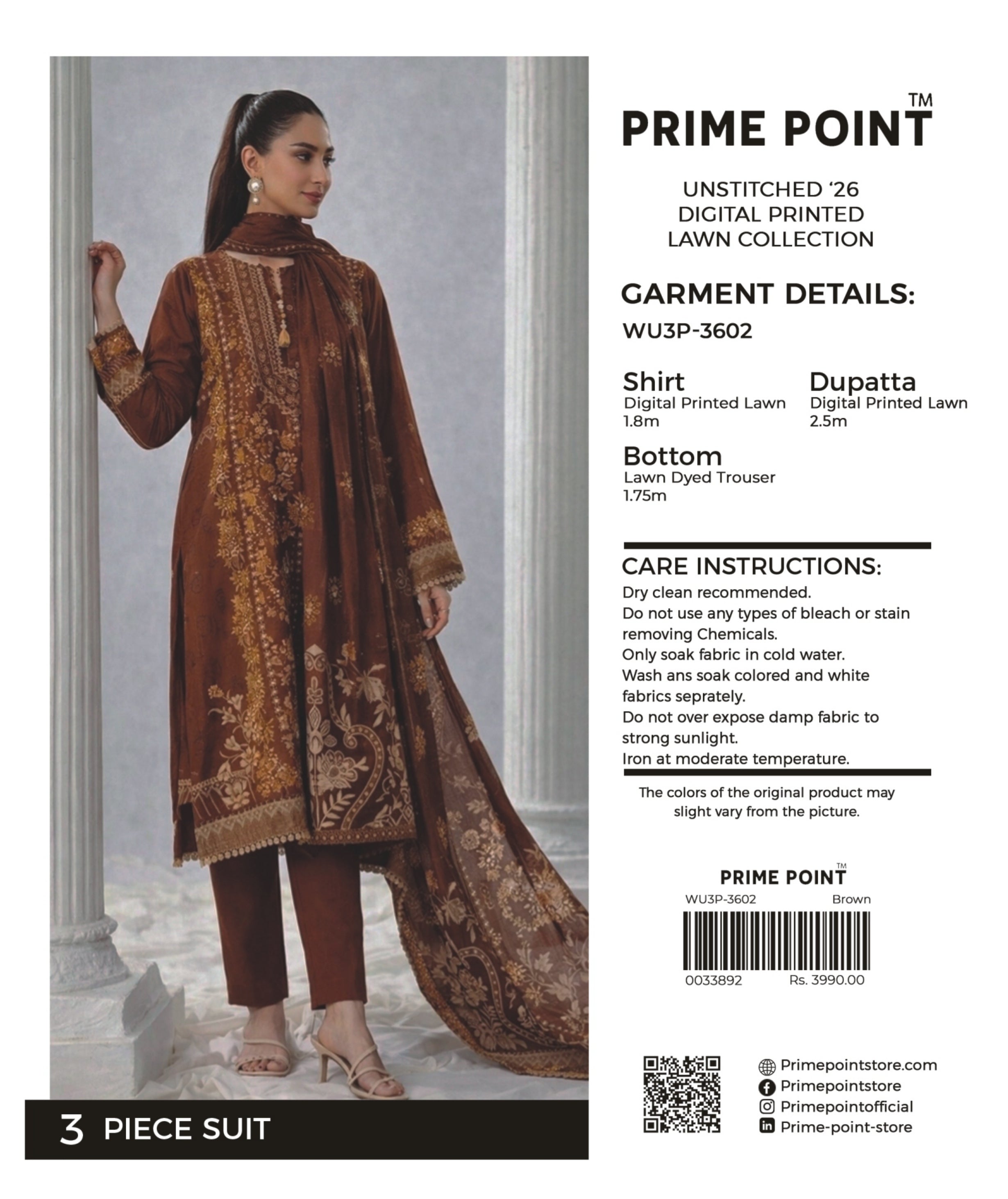PRIME POINT | UNSTITCHED 3-PIECE | DIGITAL PRINTED LAWN SUIT