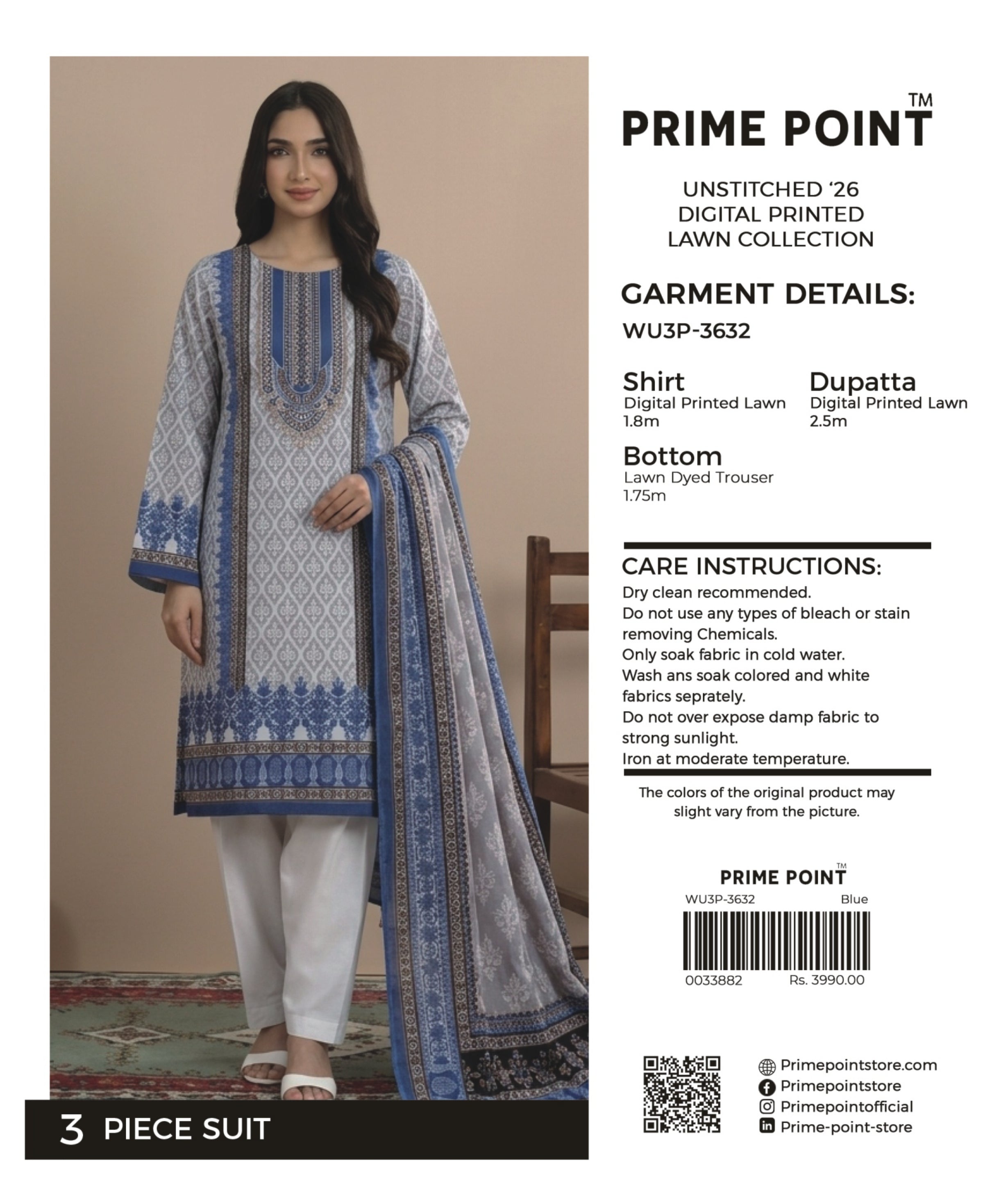 PRIME POINT | UNSTITCHED 3-PIECE | DIGITAL PRINTED LAWN SUIT