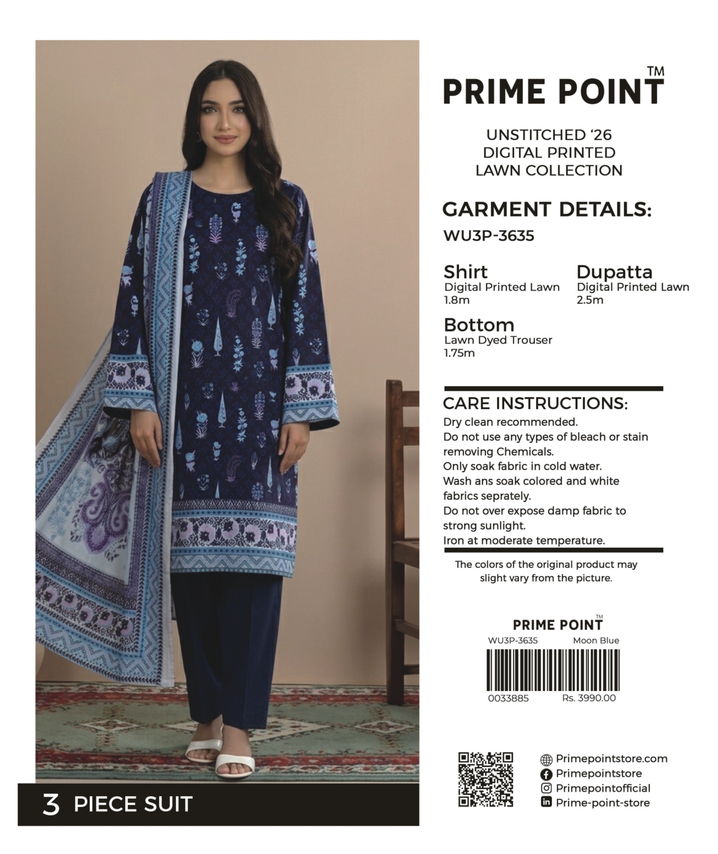 PRIME POINT | UNSTITCHED 3-PIECE | DIGITAL PRINTED LAWN SUIT