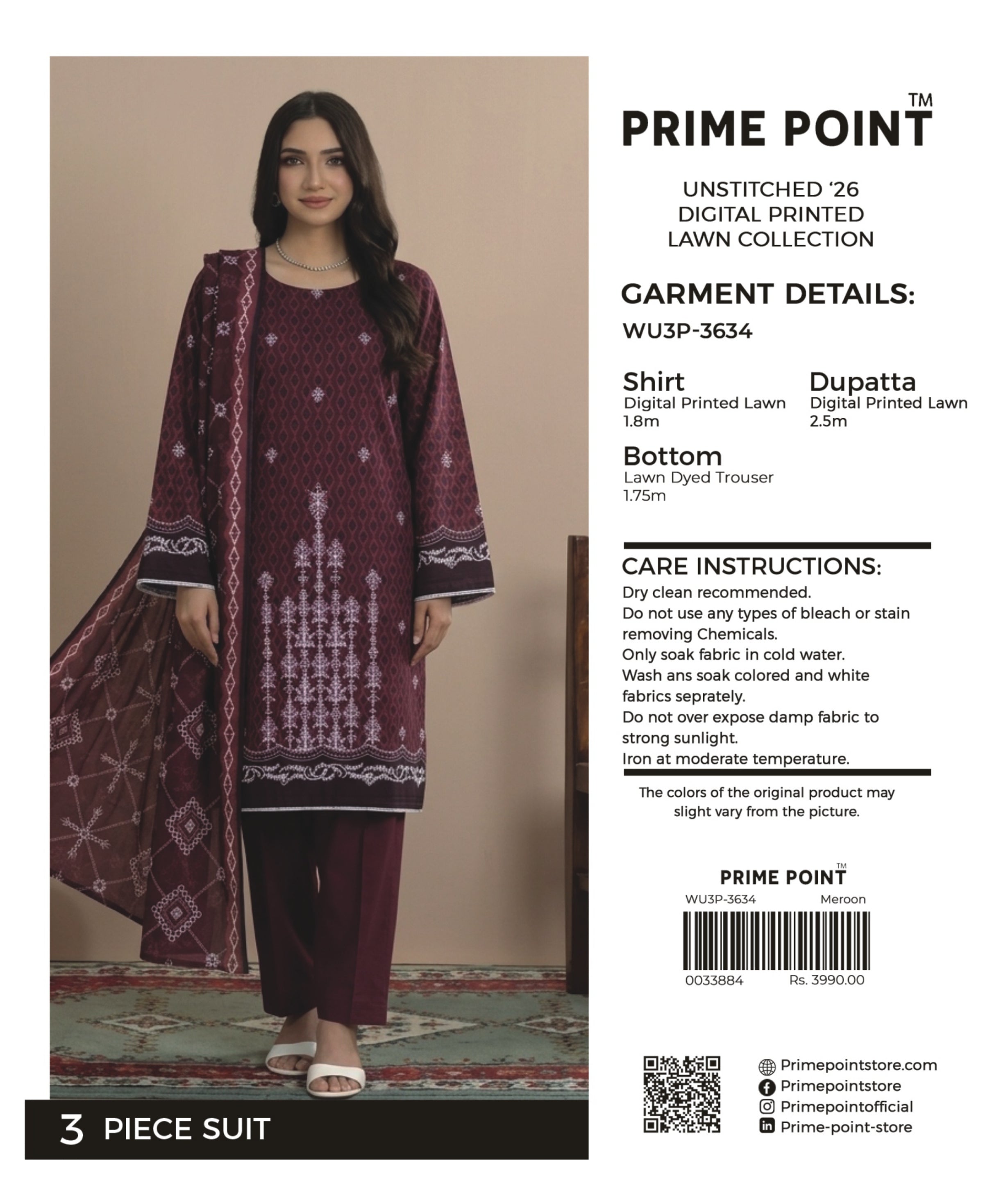 PRIME POINT | UNSTITCHED 3-PIECE | DIGITAL PRINTED LAWN SUIT