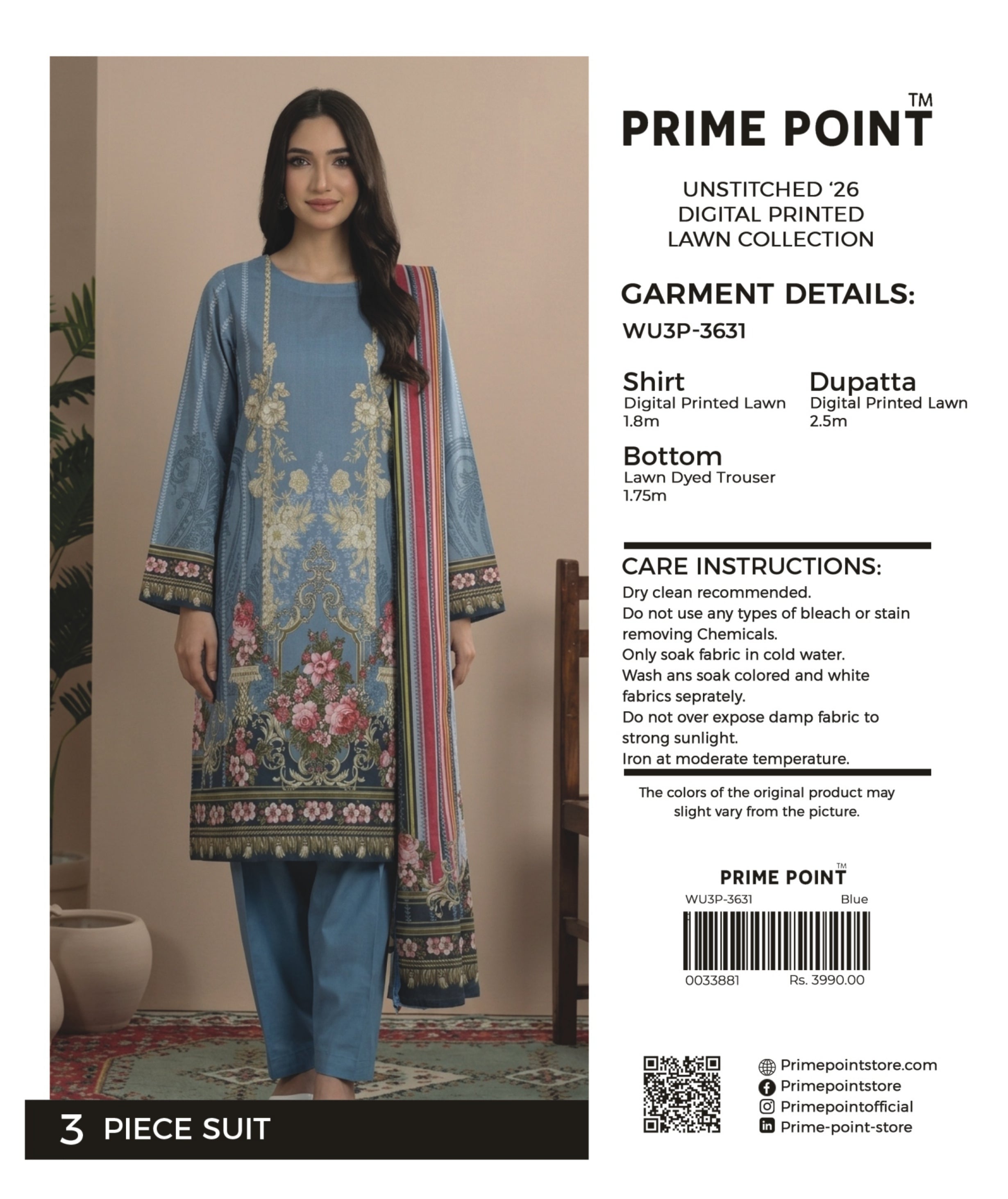 PRIME POINT | UNSTITCHED 3-PIECE | DIGITAL PRINTED LAWN SUIT