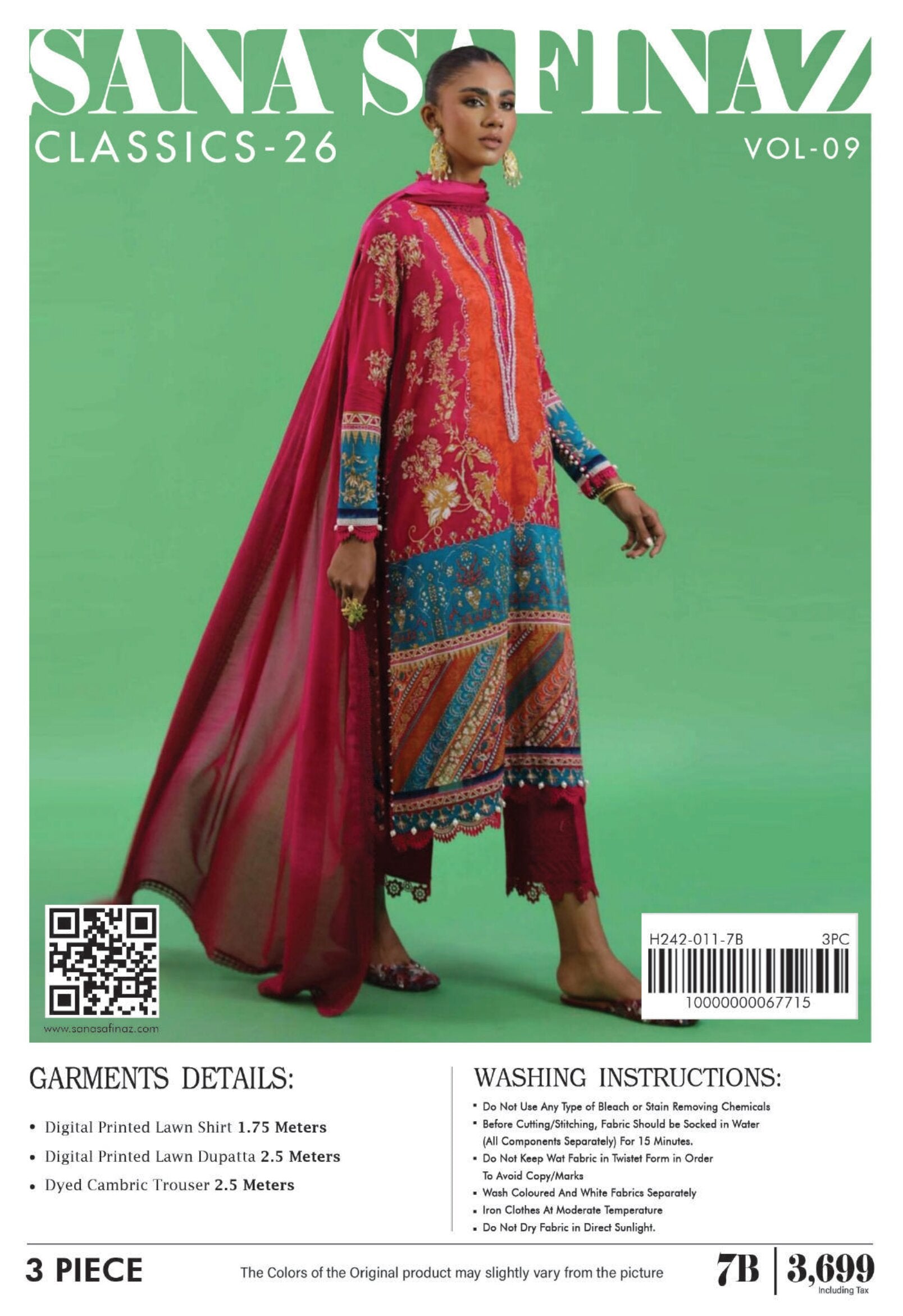 SANA SAFINAZ 7B | UNSTITCHED 3-PIECE | PRINTED LAWN SUIT