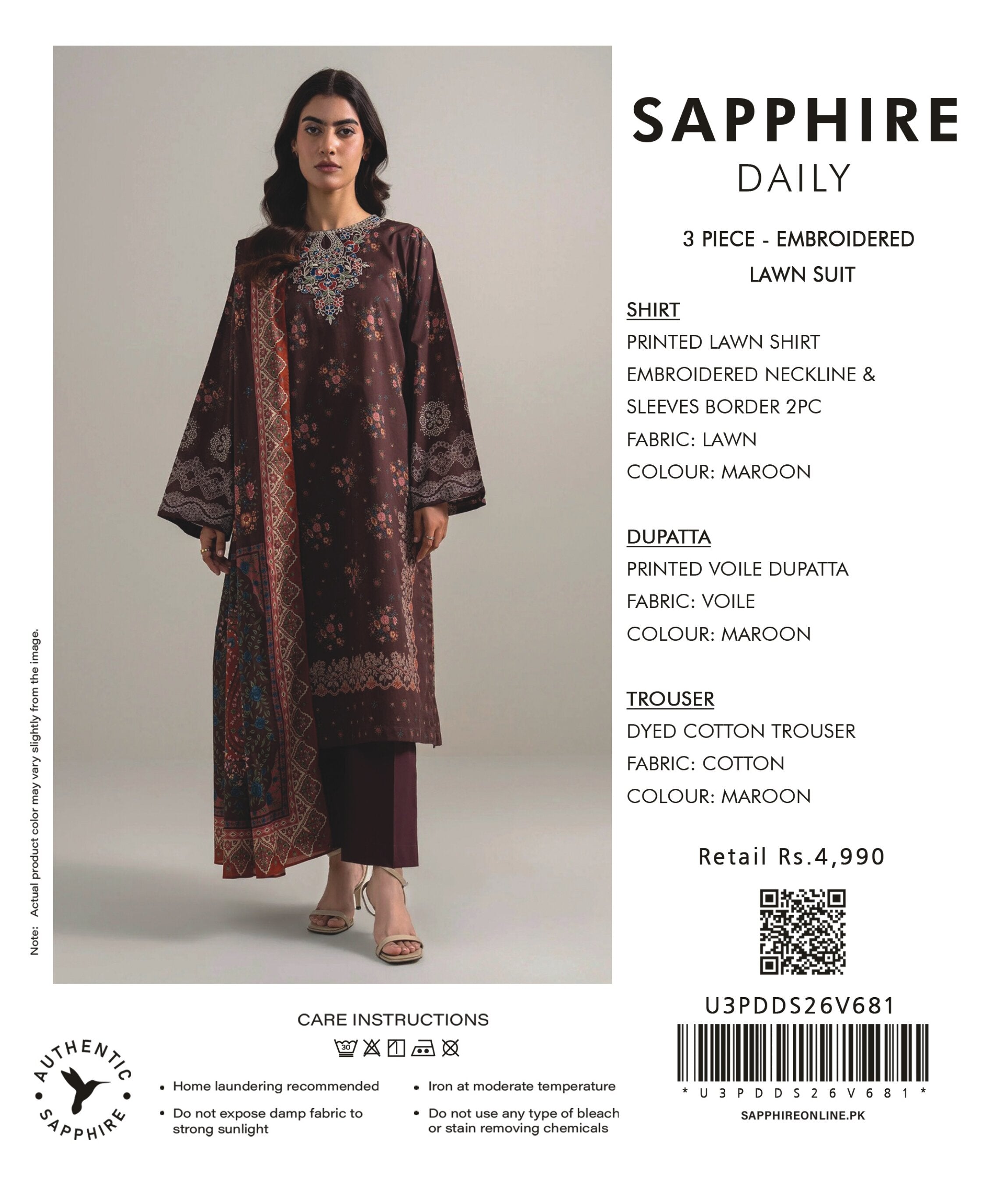 SAPPHIRE | 3-PIECE UNSTITCHED | EMBROIDERED LAWN SUIT
