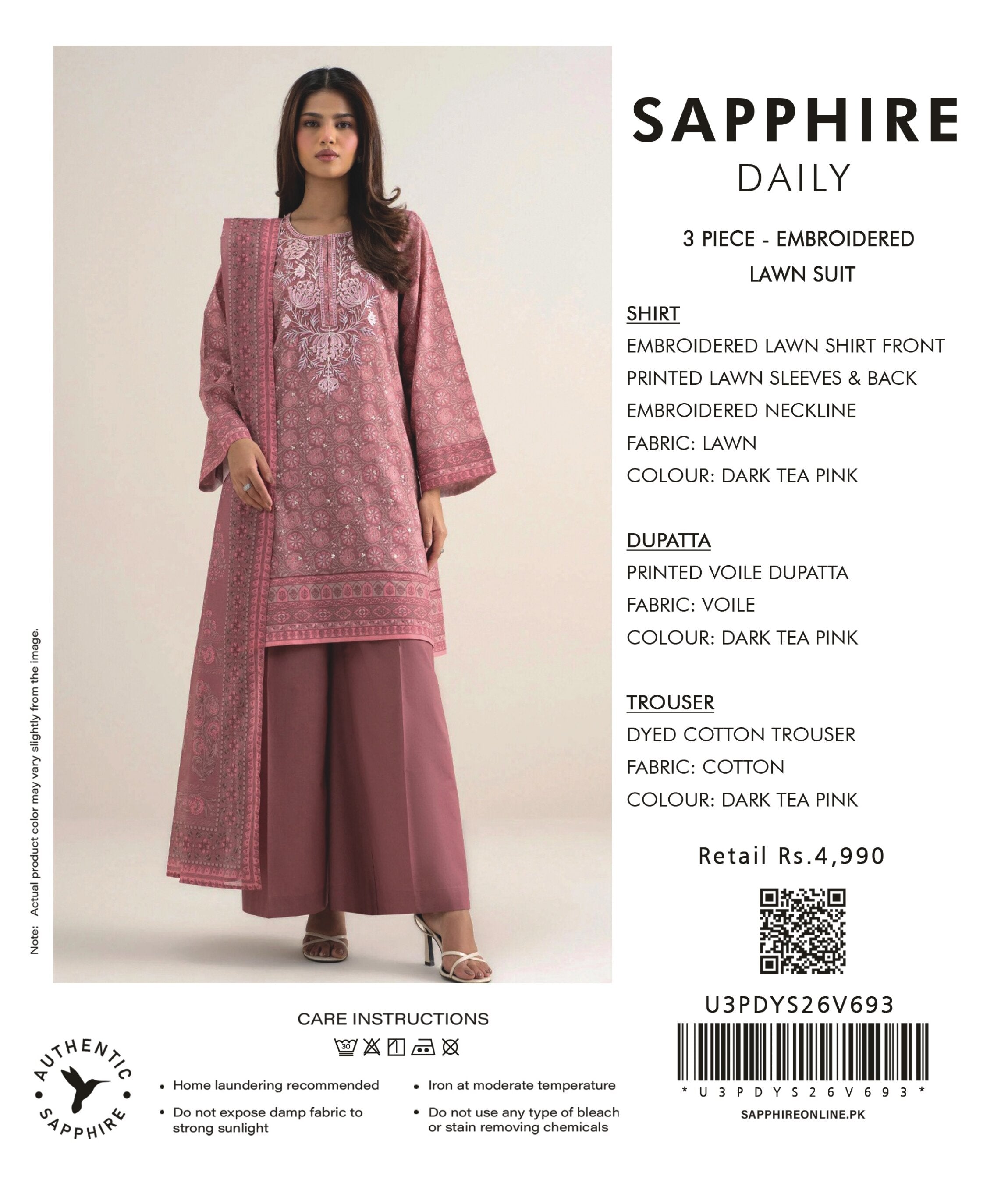 SAPPHIRE | 3-PIECE UNSTITCHED | EMBROIDERED LAWN SUIT