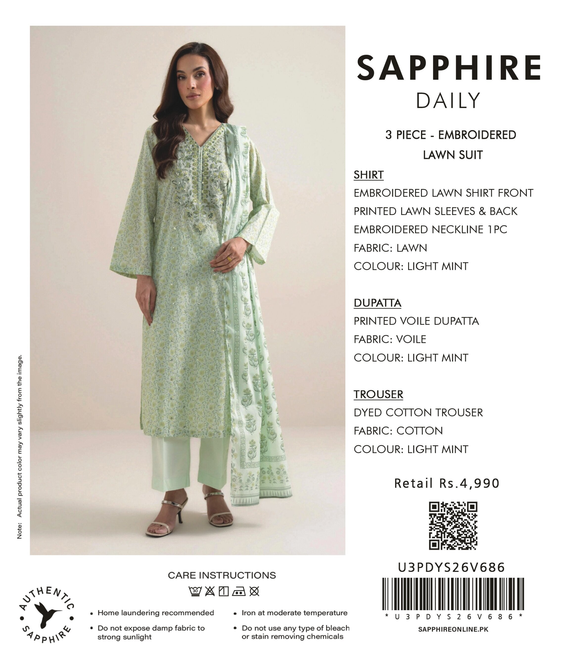 SAPPHIRE | 3-PIECE UNSTITCHED | EMBROIDERED LAWN SUIT