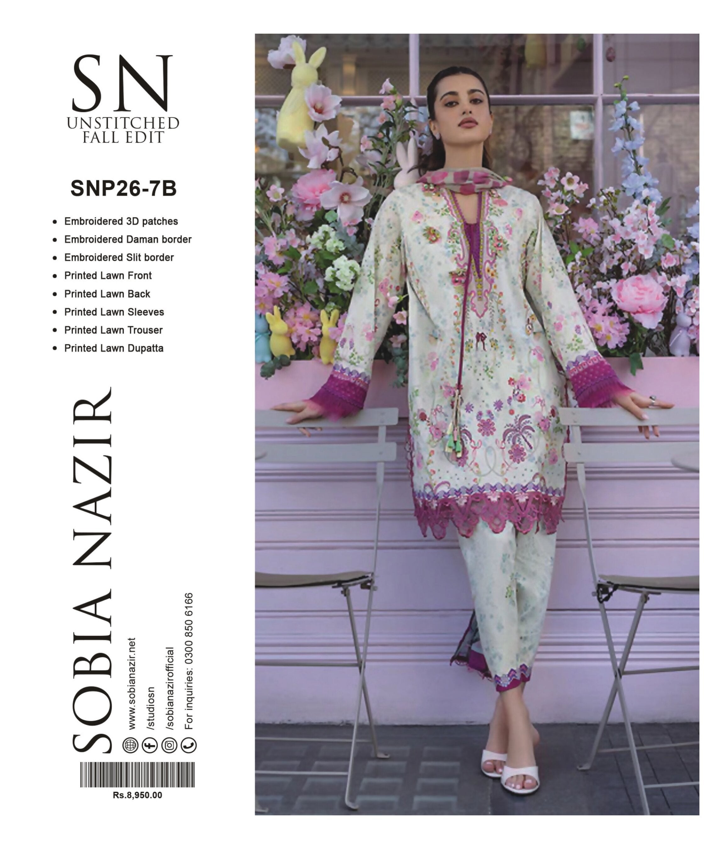 SOBIA NAZEER | 3-PIECE UNSTITCHED | EMBROIDERED PRINTED LAWN SUIT