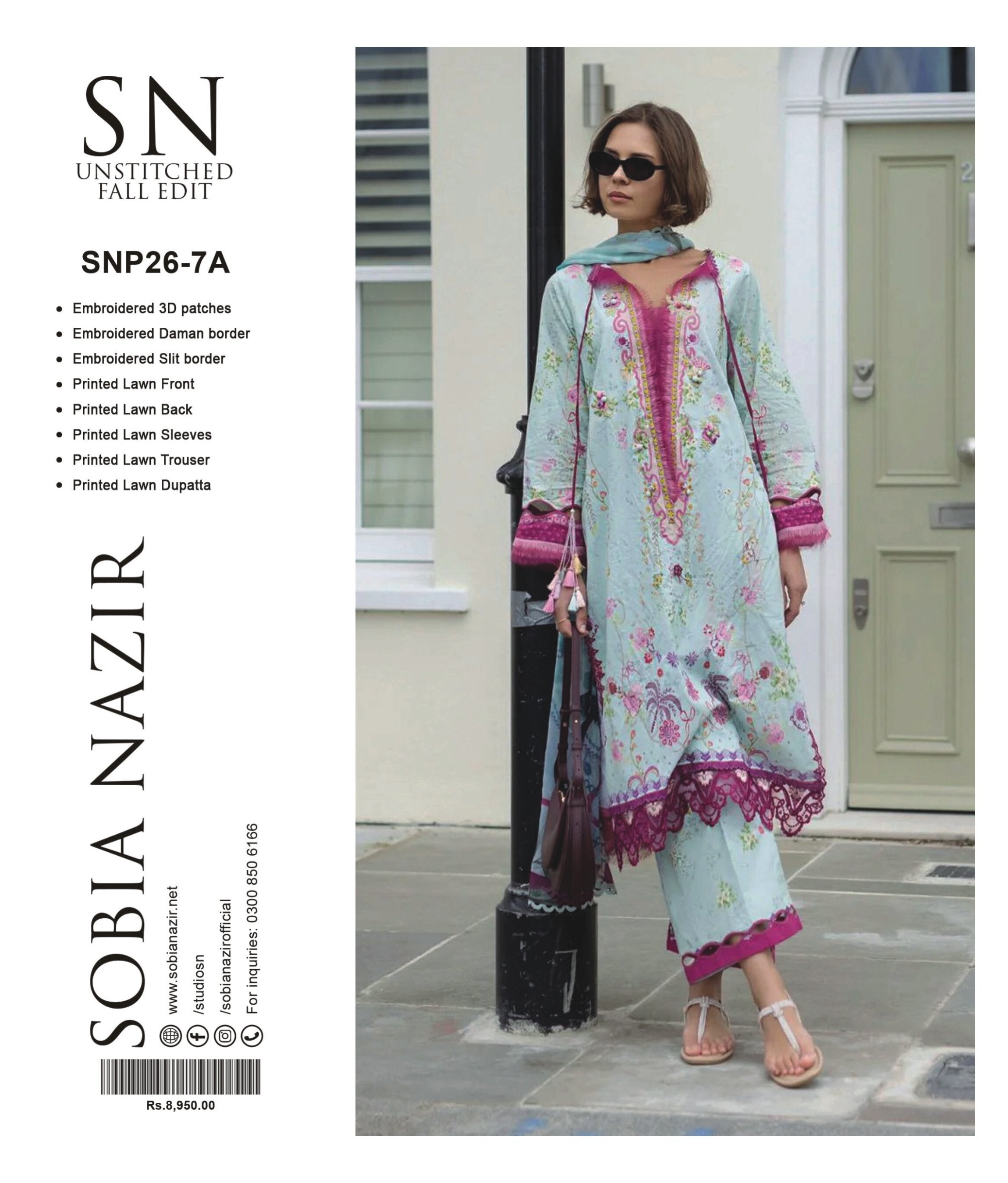 SOBIA NAZEER | 3-PIECE UNSTITCHED | EMBROIDERED PRINTED LAWN SUIT