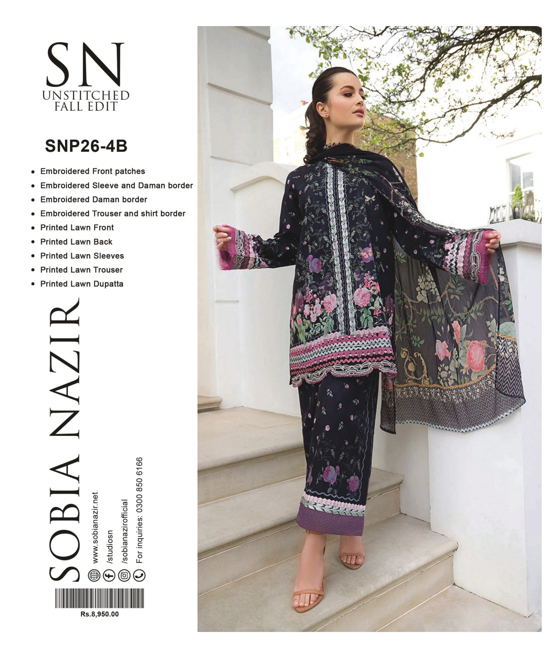 SOBIA NAZEER | 3-PIECE UNSTITCHED | EMBROIDERED PRINTED LAWN SUIT